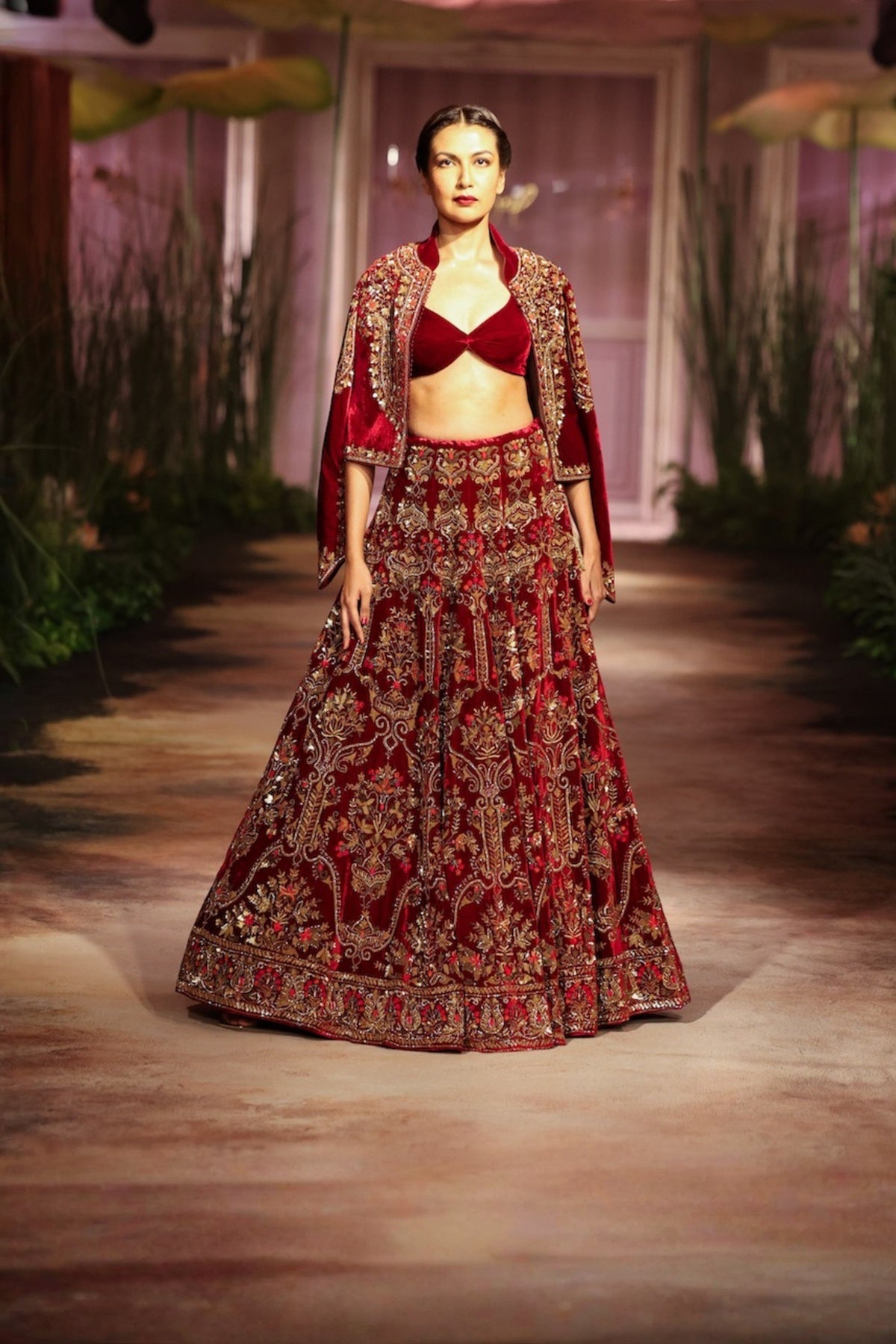 Wine Velvet Skirt Set