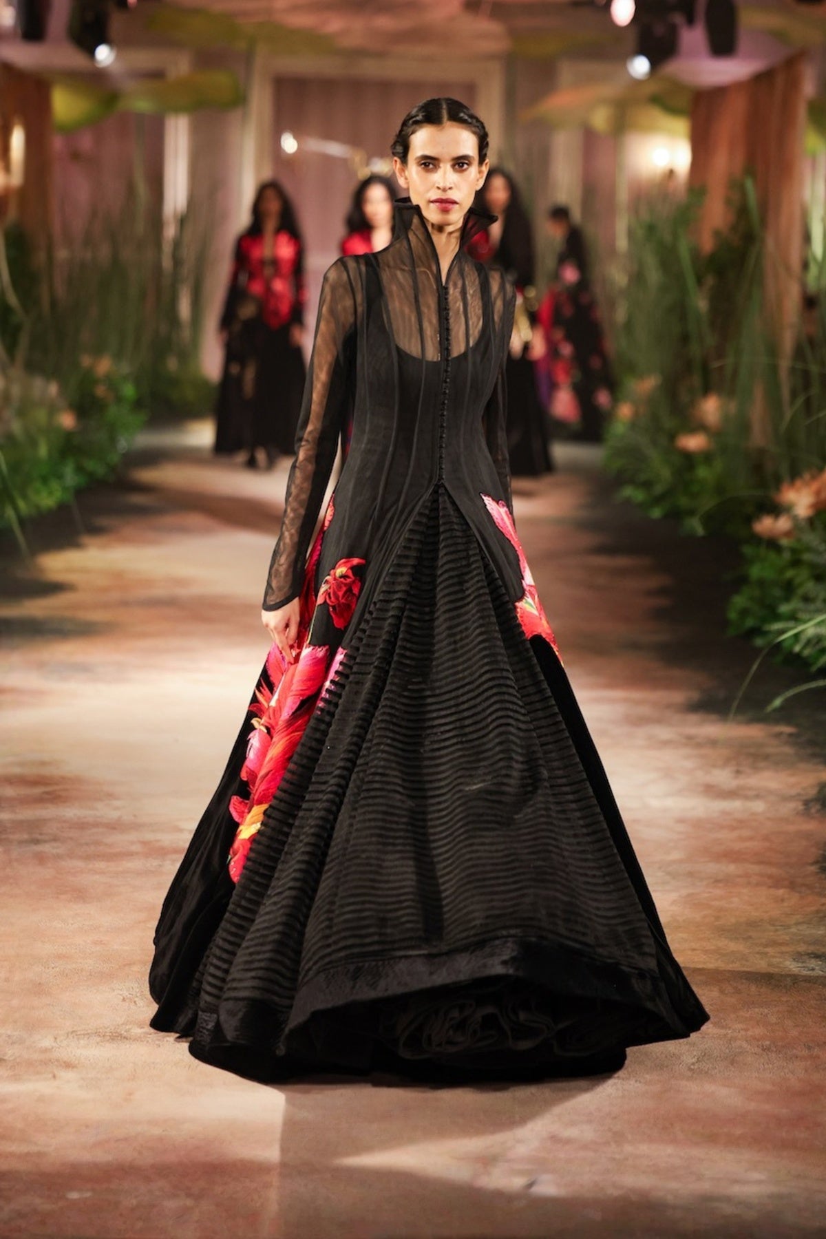 Black Net Anarkali Set