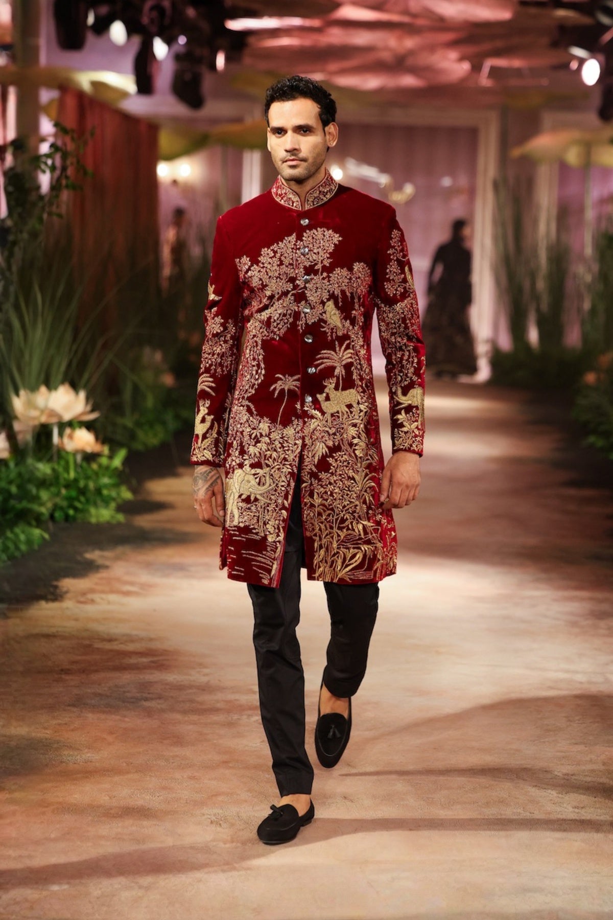 Wine Velvet Mens Sherwani