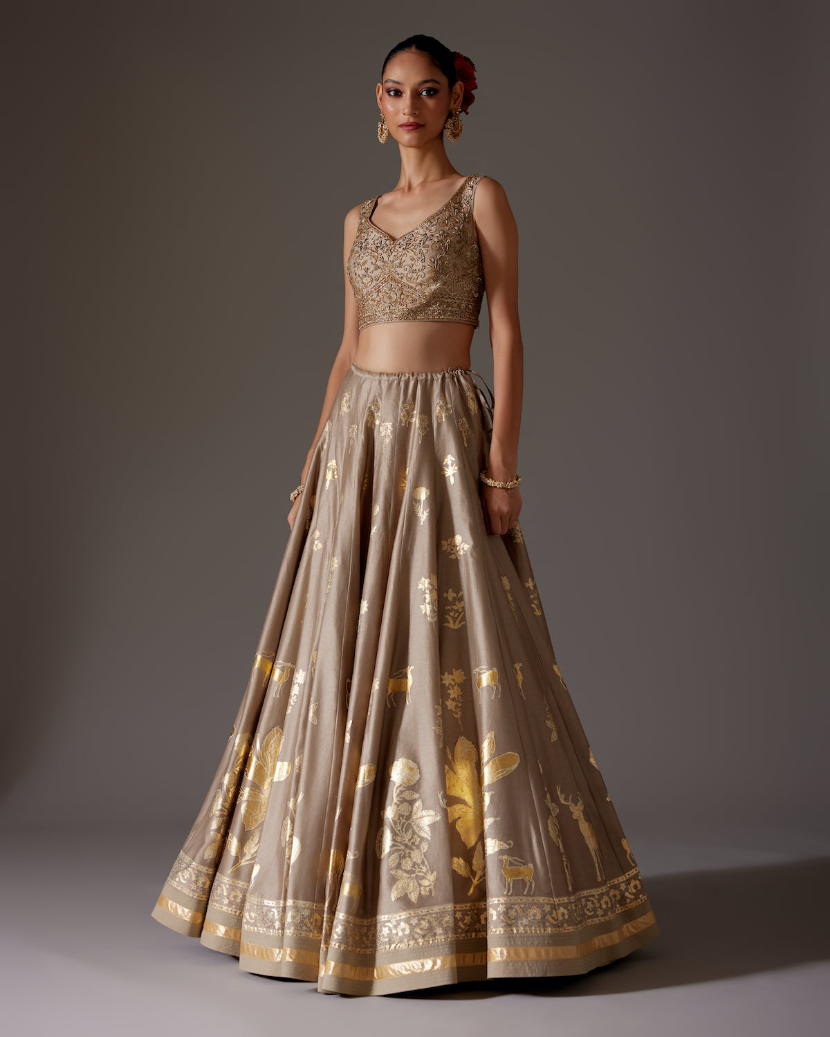 Chanderi Lehenga with Embroidery & Foil Print
