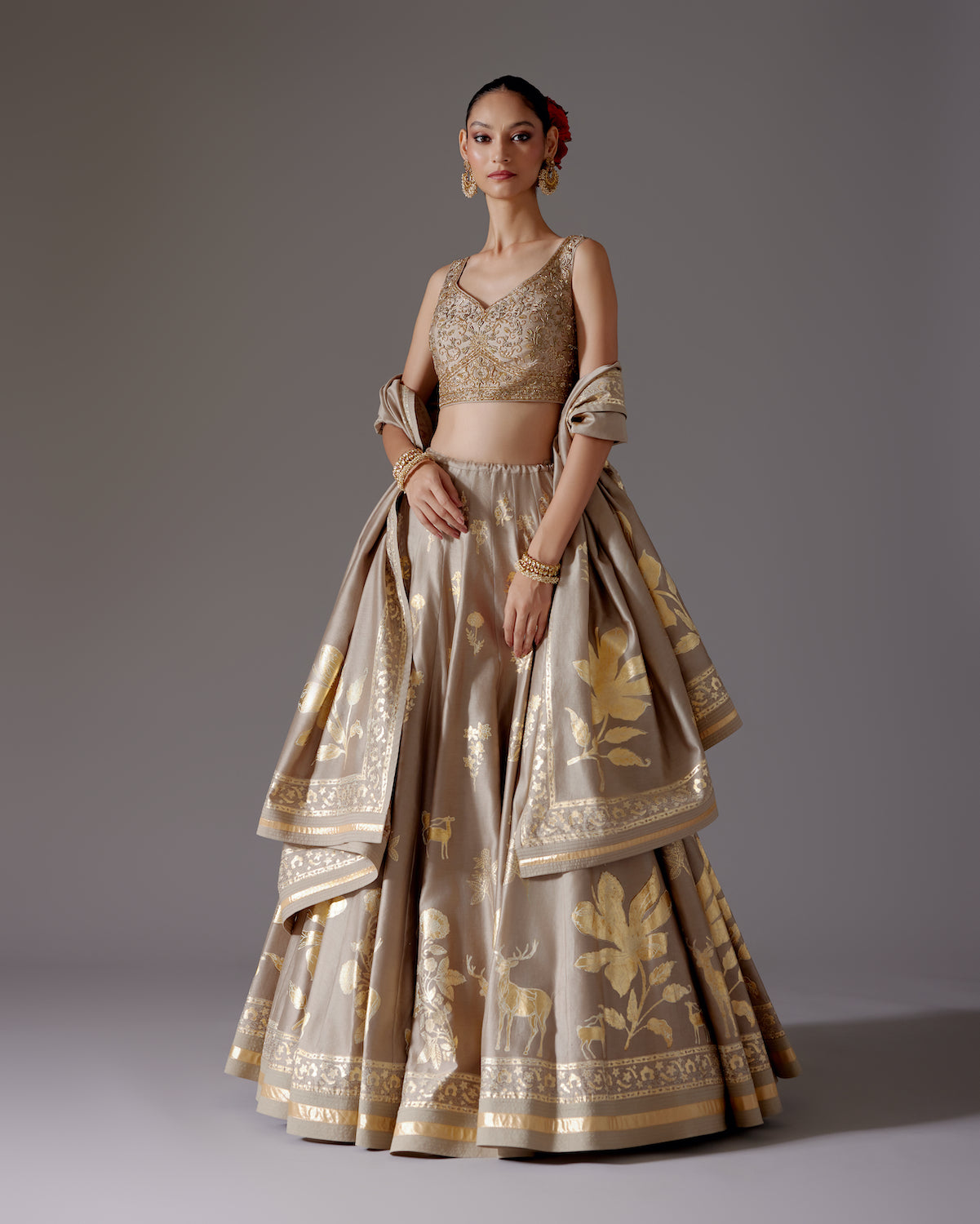 Chanderi Lehenga with Embroidery & Foil Print