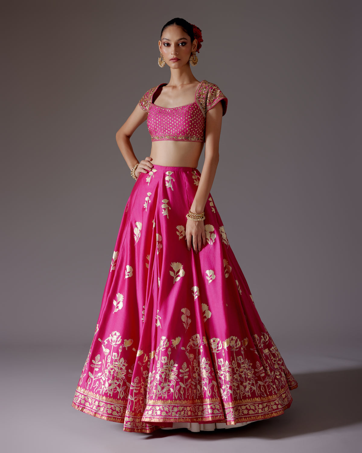 Chanderi Lehenga with Embroidery & Foil Print