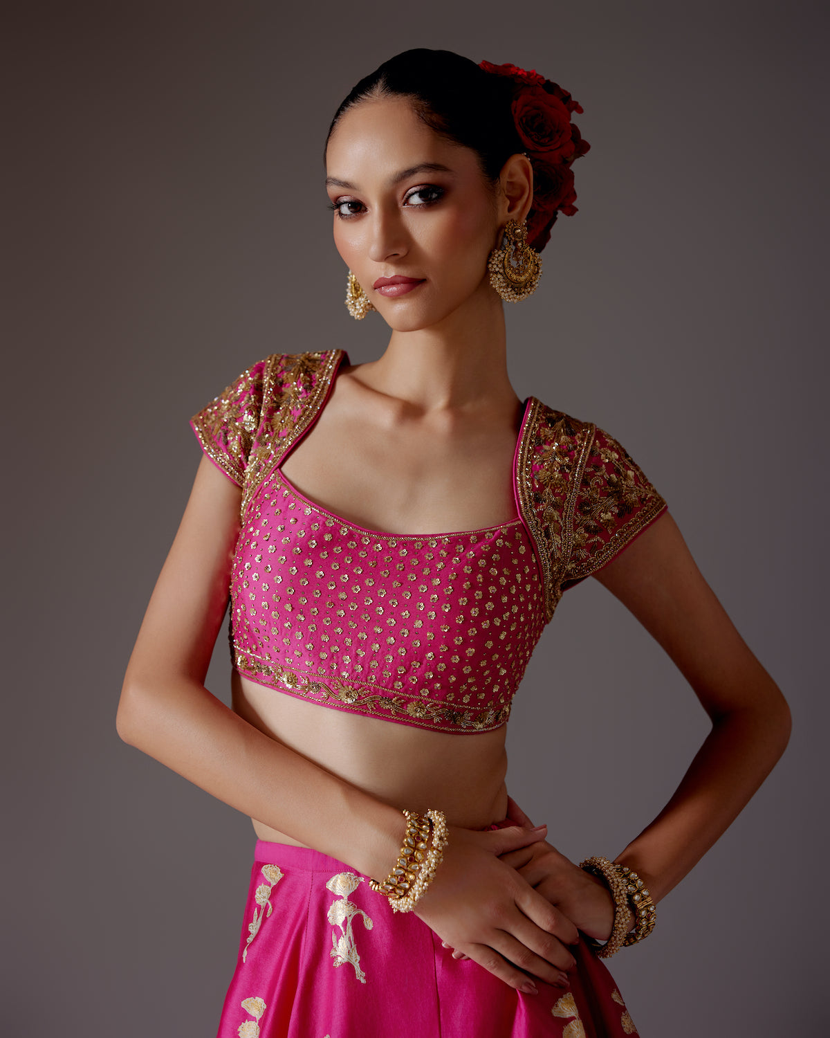 Chanderi Lehenga with Embroidery & Foil Print