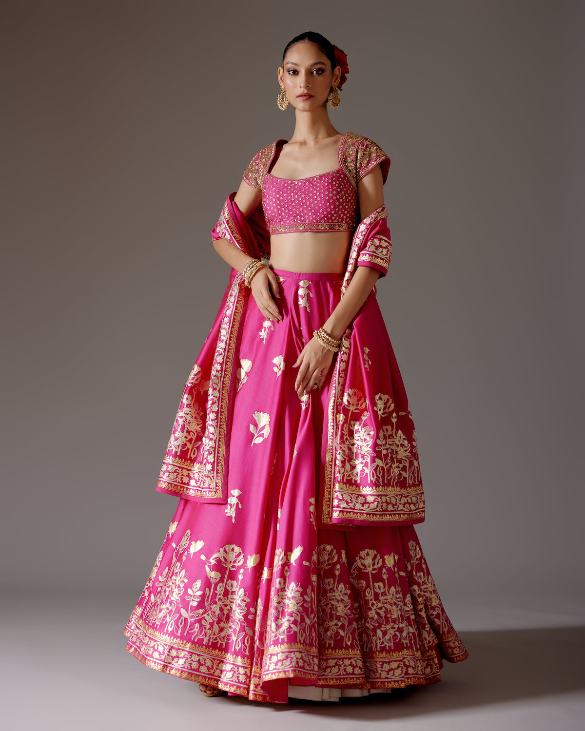Chanderi Lehenga with Embroidery & Foil Print