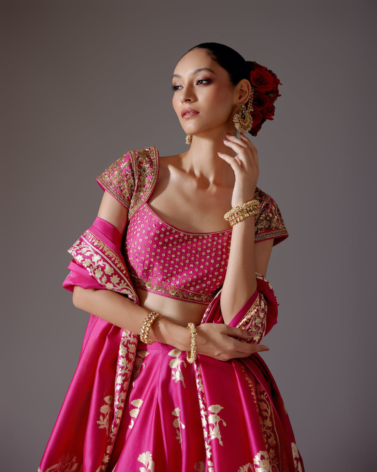Chanderi Lehenga with Embroidery & Foil Print