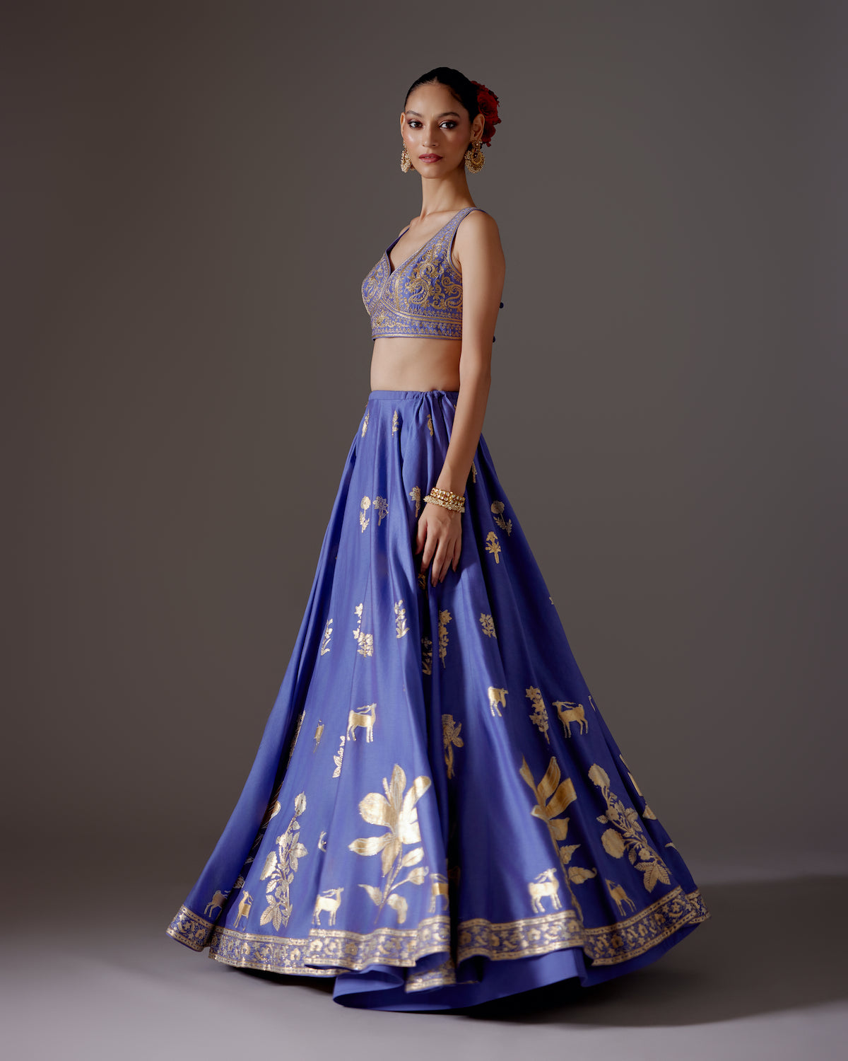 Chanderi Lehenga with Embroidery & Foil Print