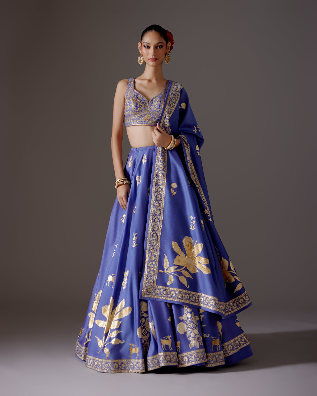 Chanderi Lehenga with Embroidery & Foil Print