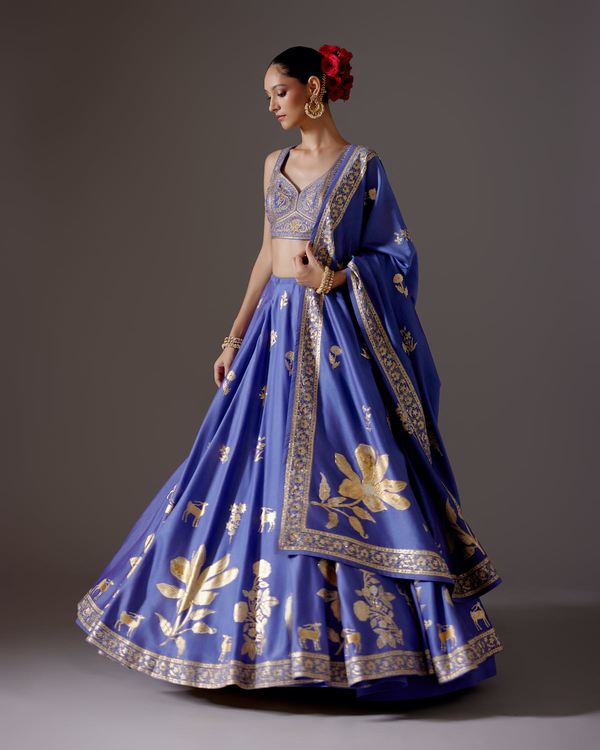 Chanderi Lehenga with Embroidery & Foil Print
