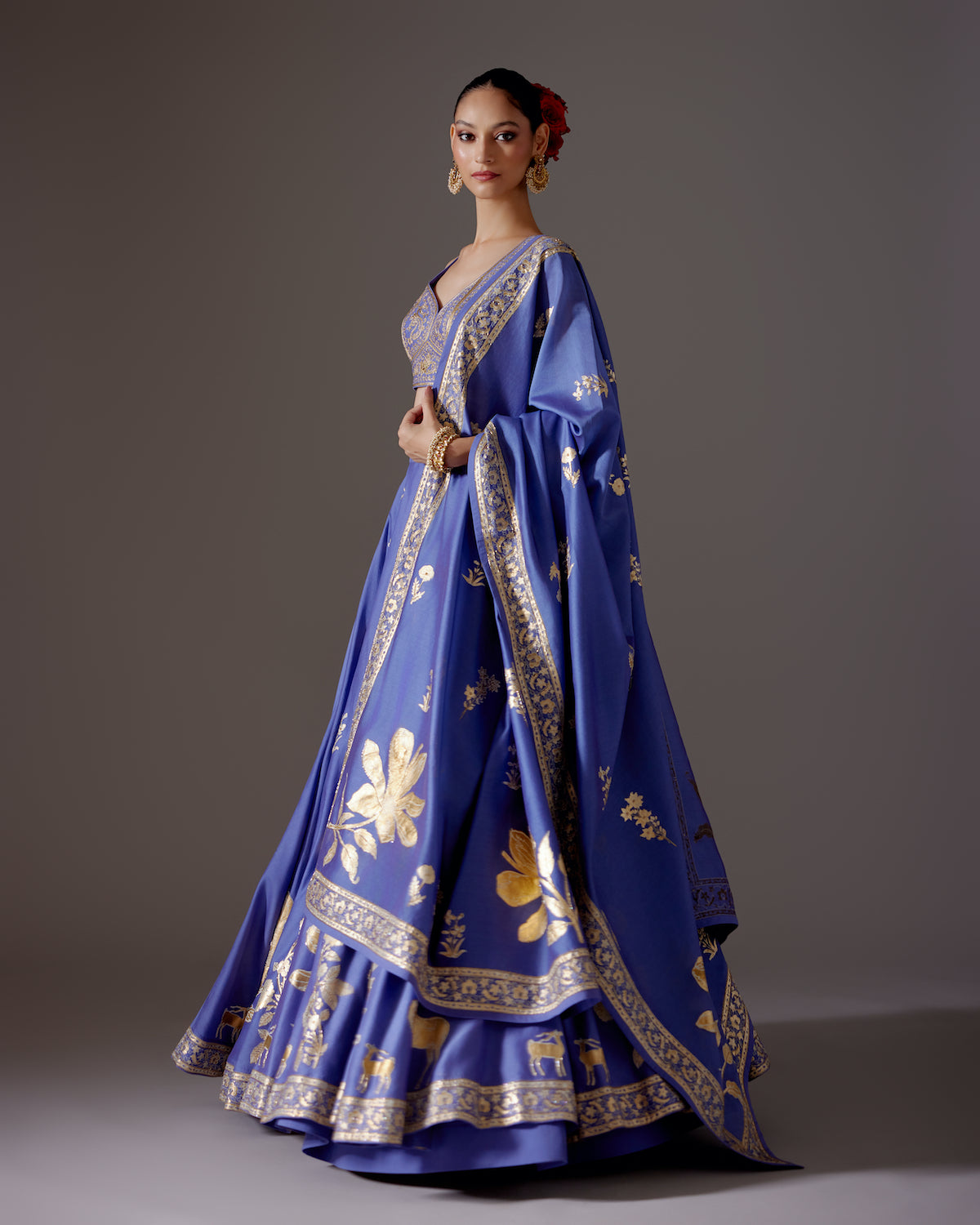 Chanderi Lehenga with Embroidery & Foil Print