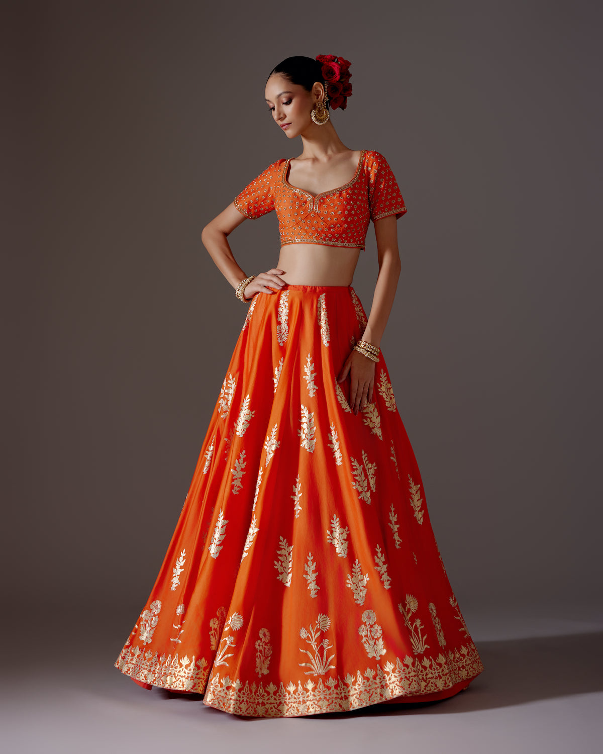 Chanderi Lehenga with Embroidery & Foil Print