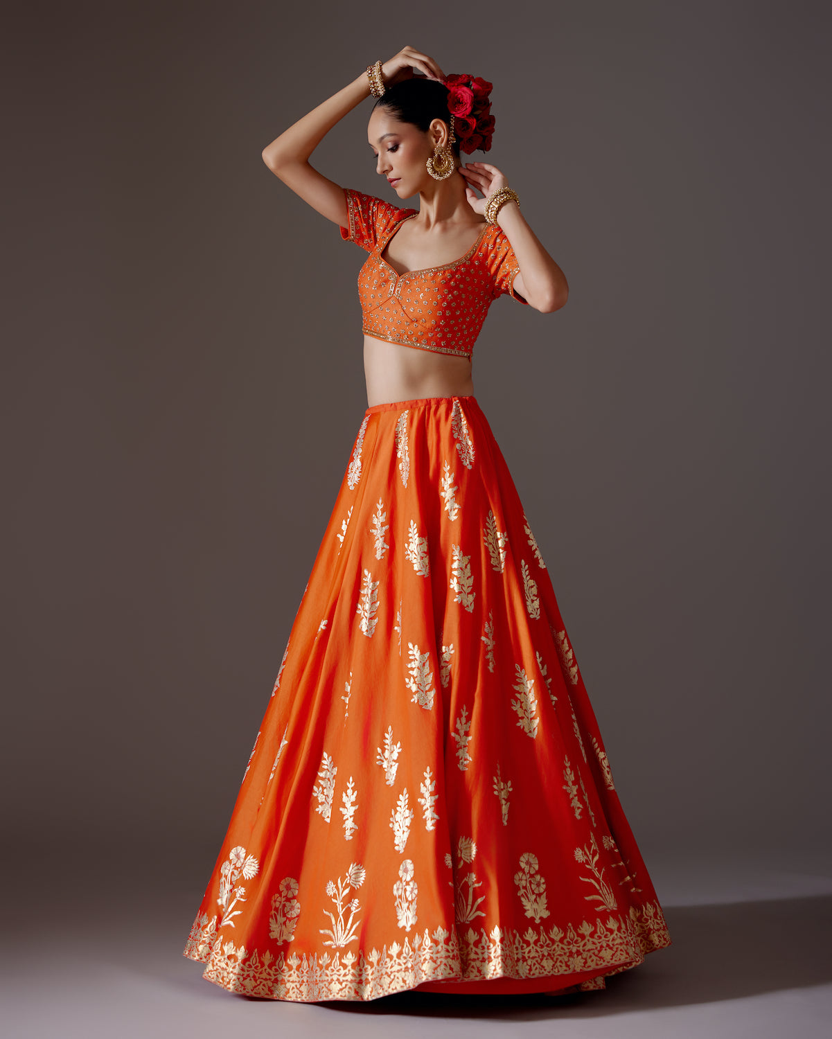 Chanderi Lehenga with Embroidery & Foil Print