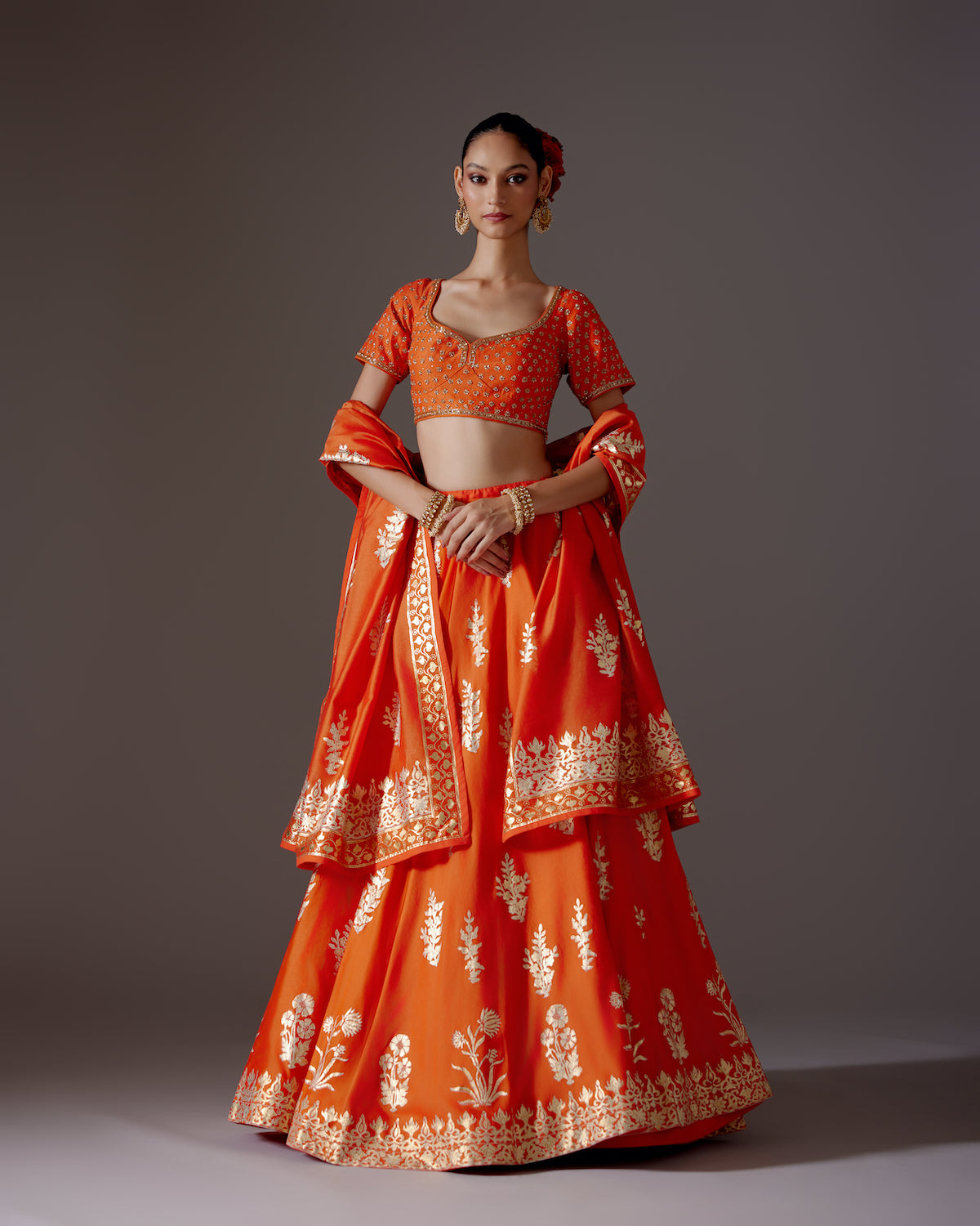 Chanderi Lehenga with Embroidery & Foil Print