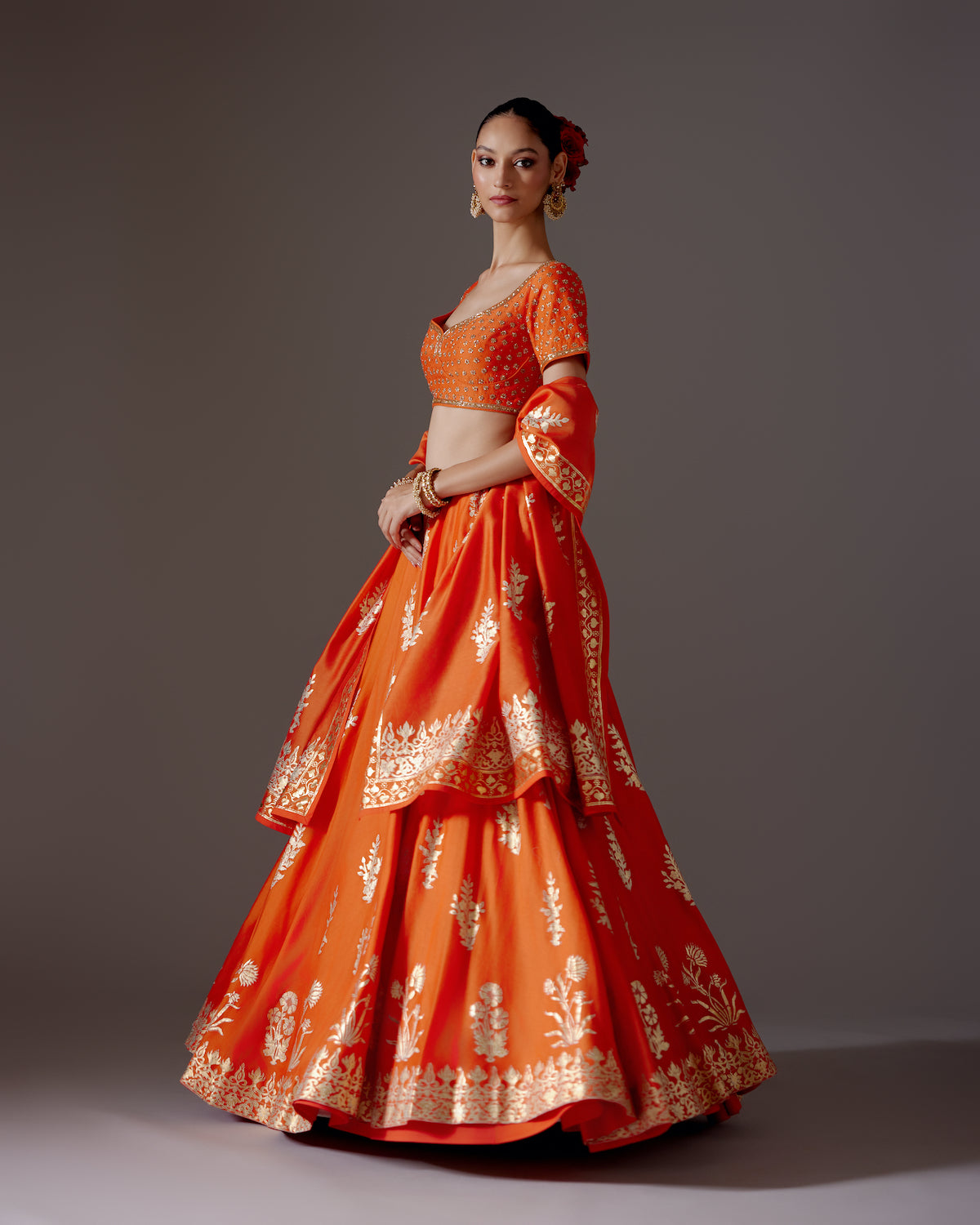 Chanderi Lehenga with Embroidery & Foil Print