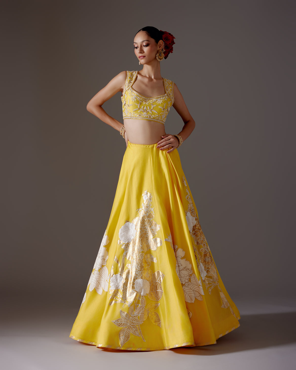 Chanderi Lehenga with Embroidery & Foil Print