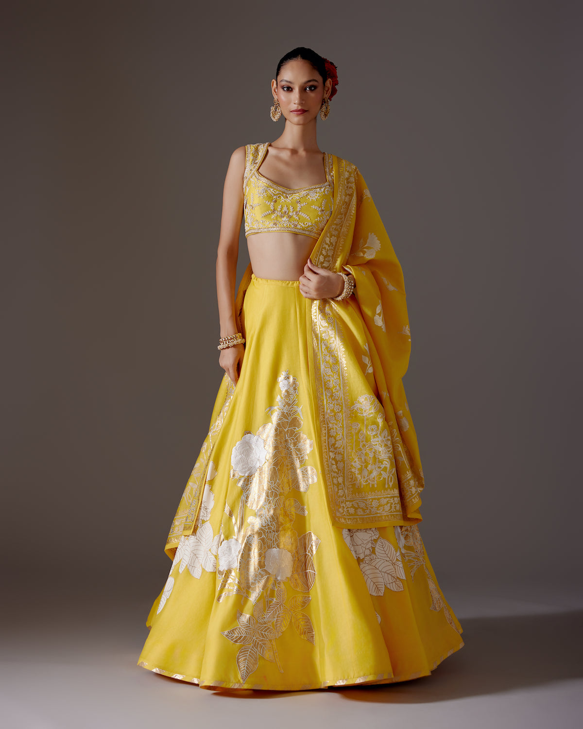 Chanderi Lehenga with Embroidery & Foil Print