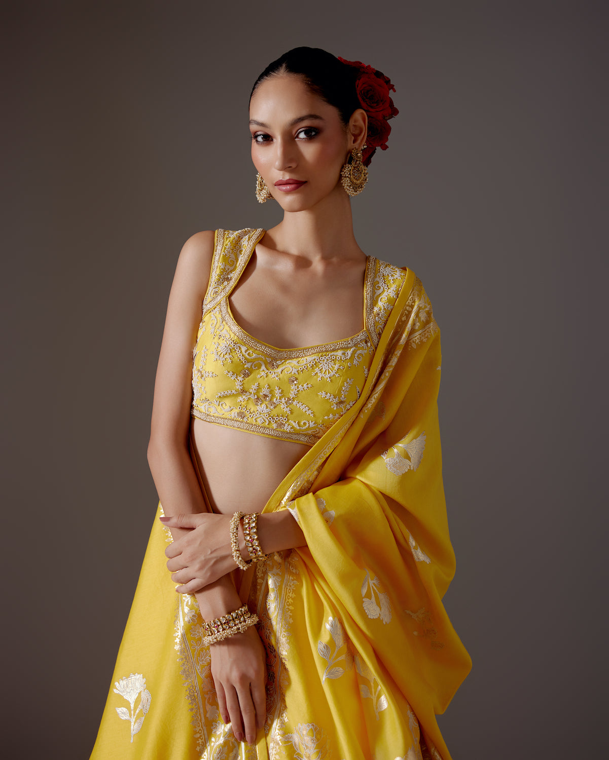 Chanderi Lehenga with Embroidery & Foil Print