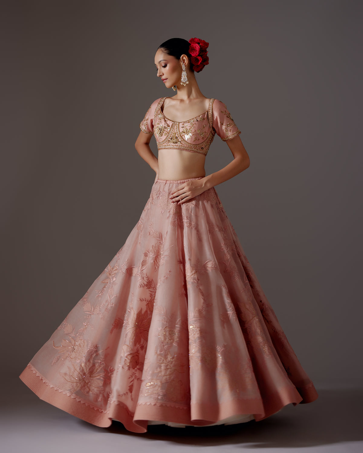 Elegance Appliqué Embroidered Organza Lehenga Set