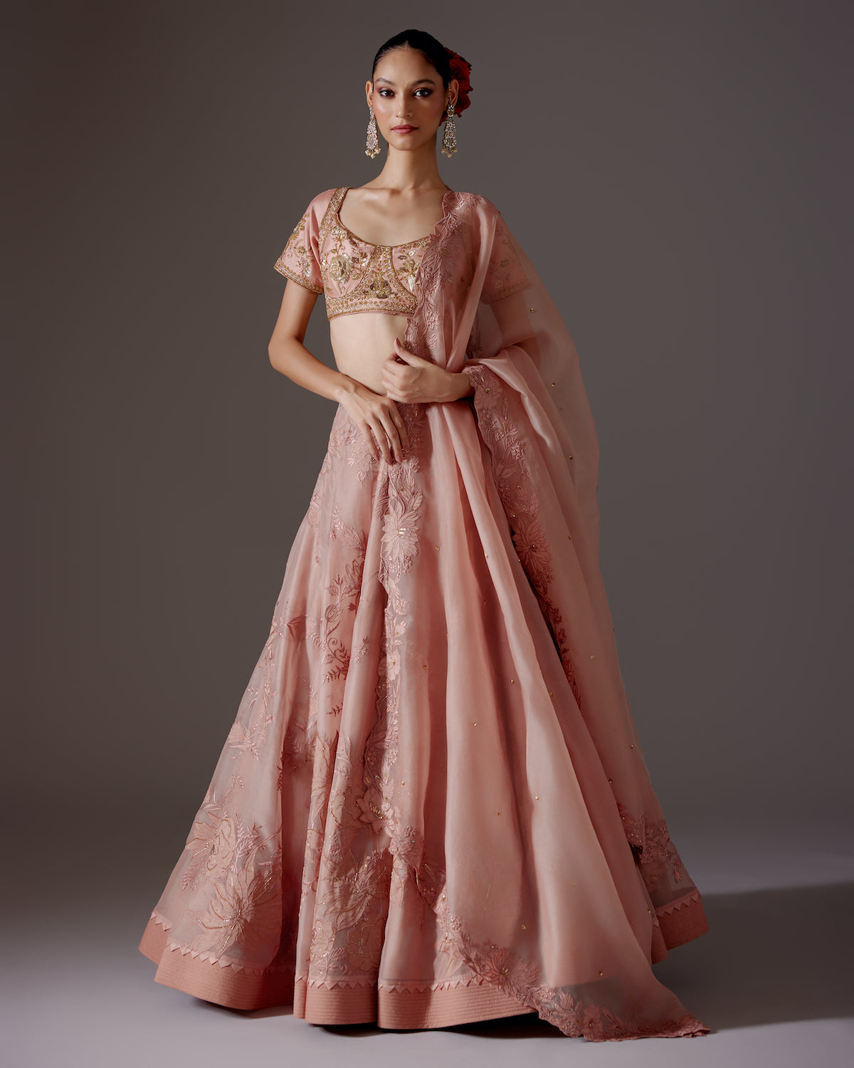 Elegance Appliqué Embroidered Organza Lehenga Set