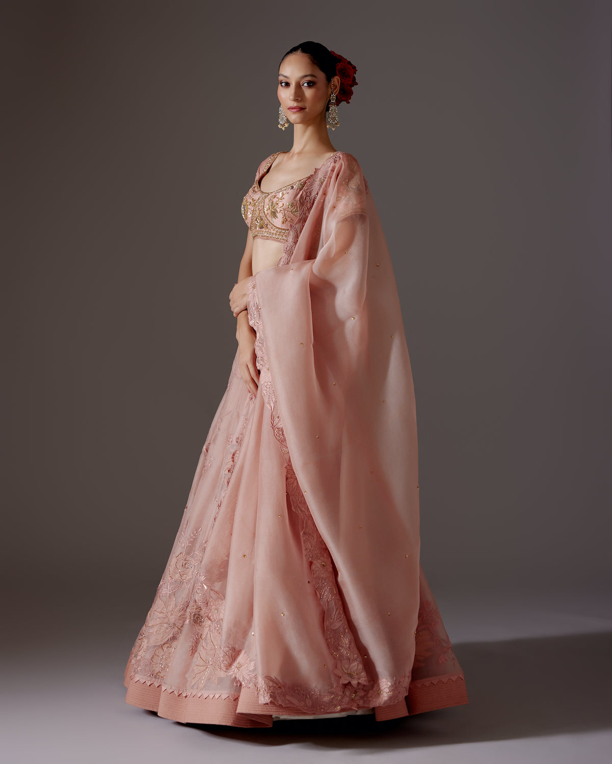 Elegance Appliqué Embroidered Organza Lehenga Set