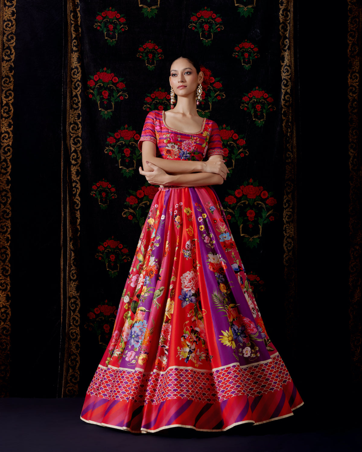 Floral Charm Chanderi Lehenga Set with Embroidered Elegance