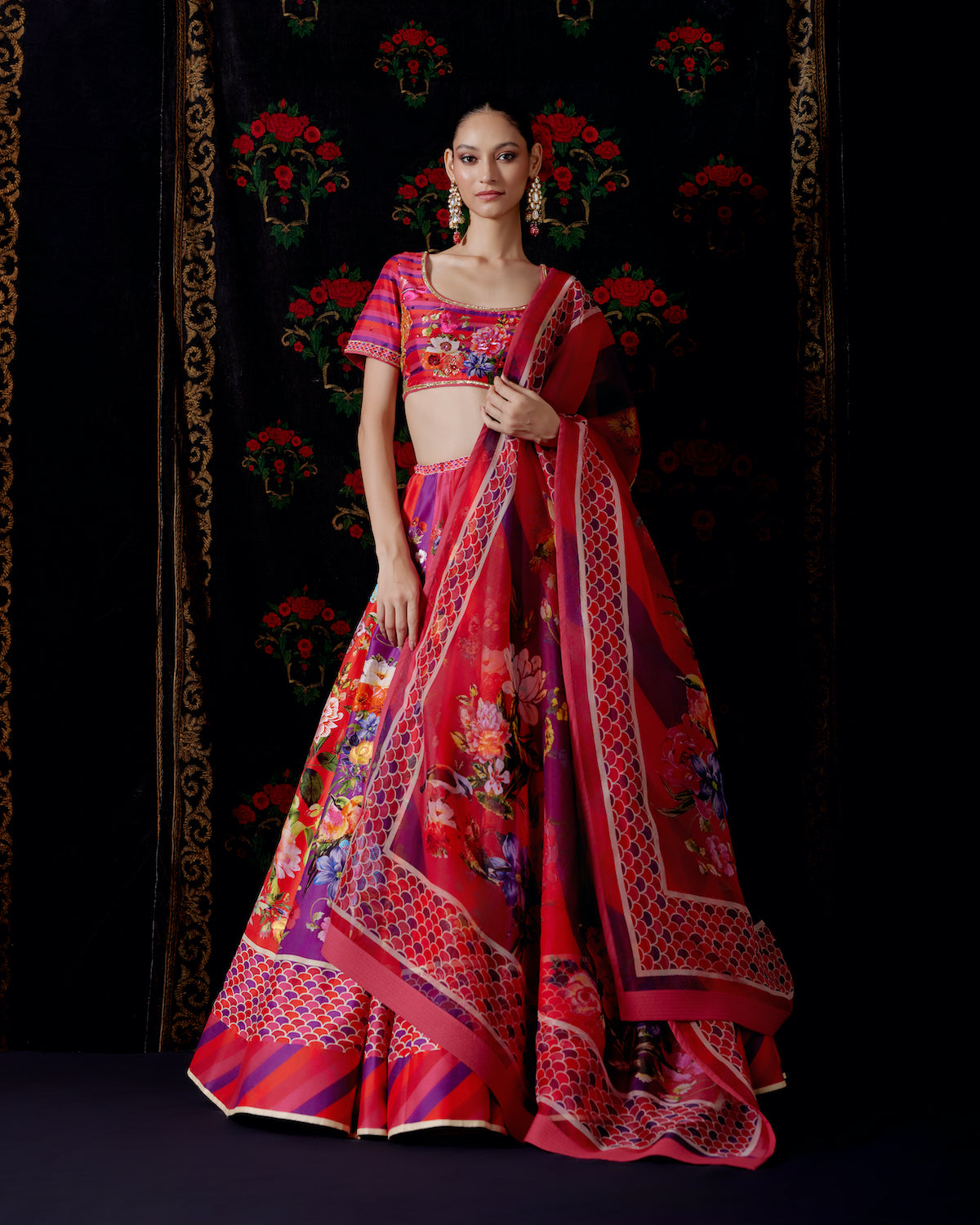 Floral Charm Chanderi Lehenga Set with Embroidered Elegance