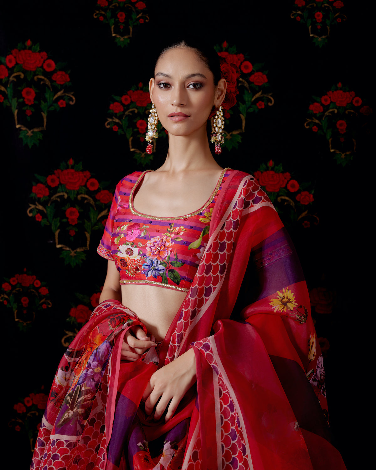 Floral Charm Chanderi Lehenga Set with Embroidered Elegance