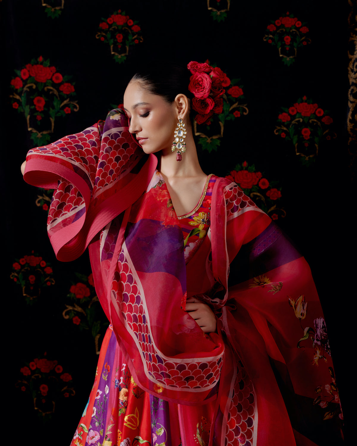 Floral Charm Chanderi Lehenga Set with Embroidered Elegance
