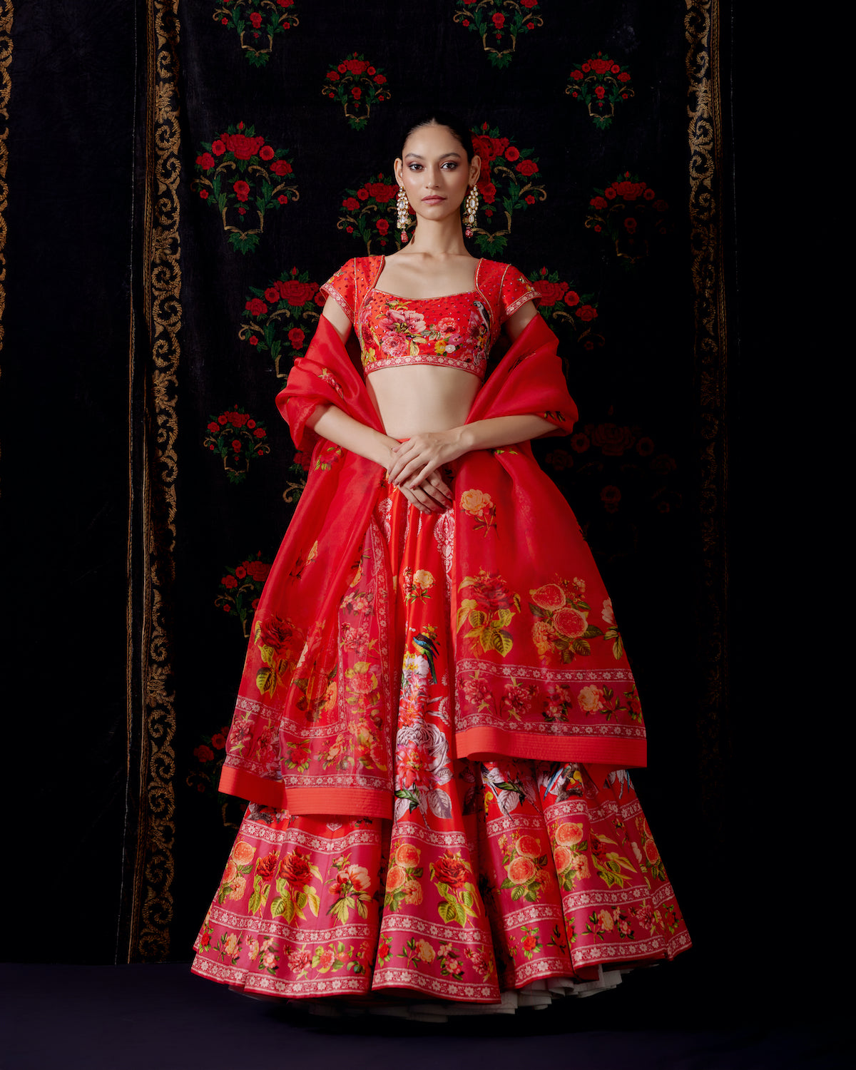 Floral Charm Chanderi Lehenga Set with Embroidered Elegance