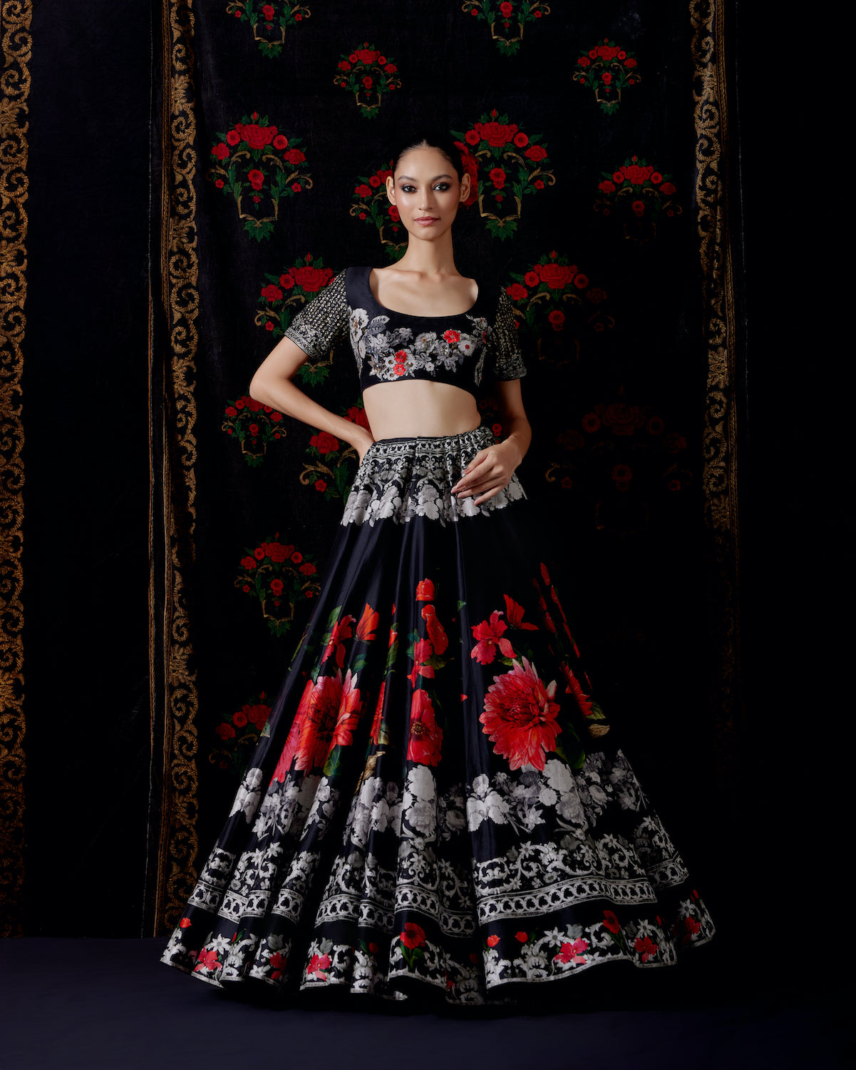 Floral Chanderi Lehenga Set with Organza Dupatta