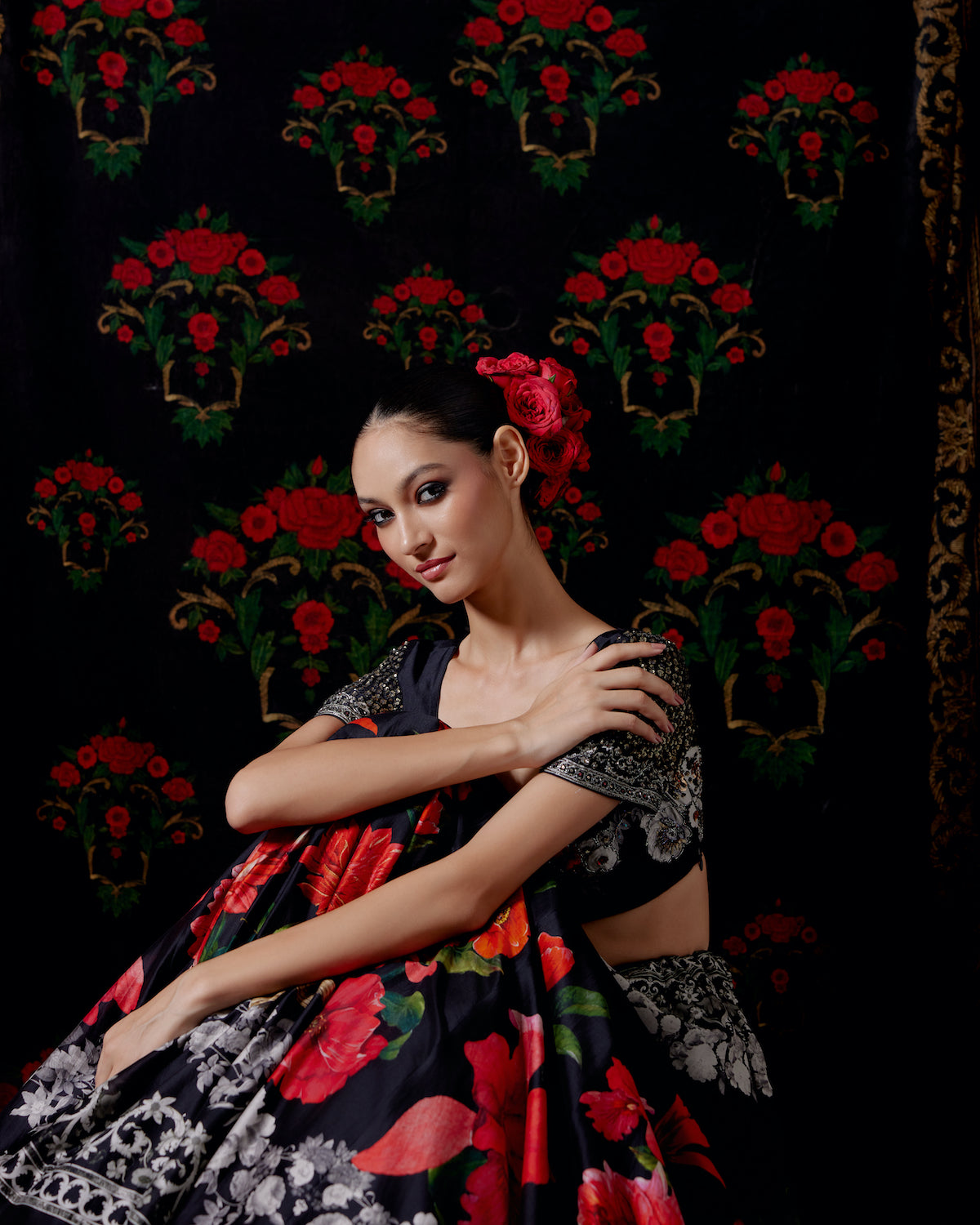 Floral Chanderi Lehenga Set with Organza Dupatta