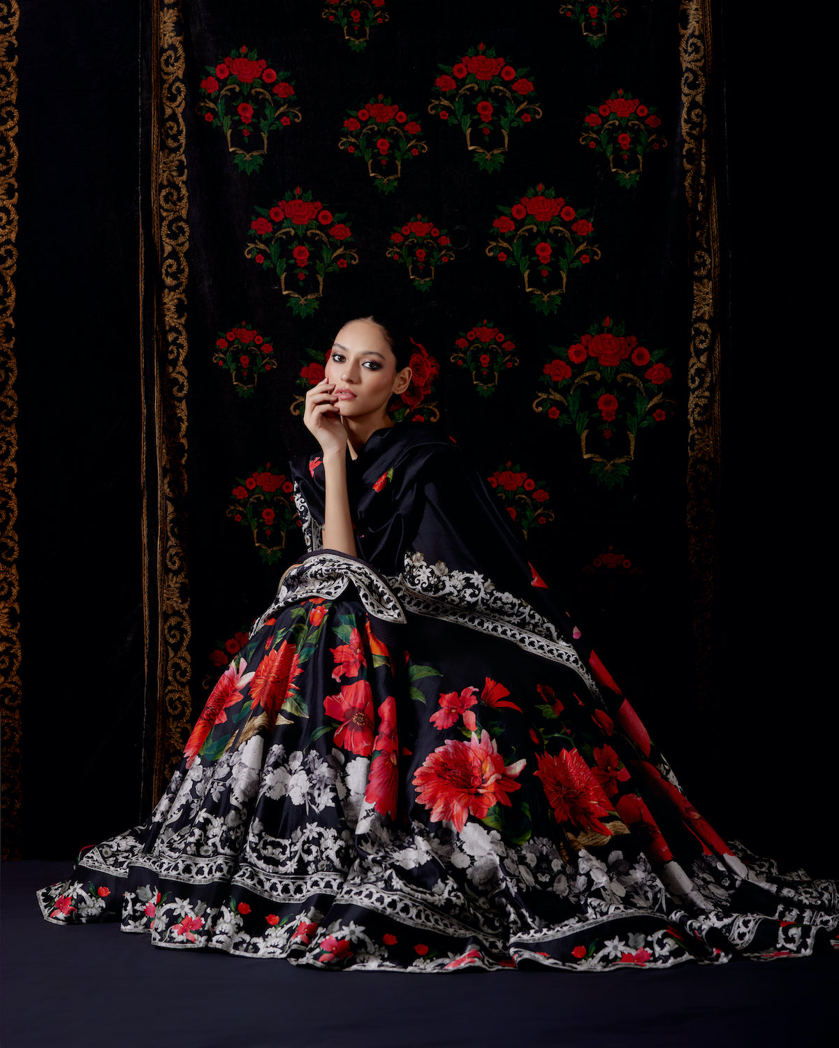 Floral Chanderi Lehenga Set with Organza Dupatta