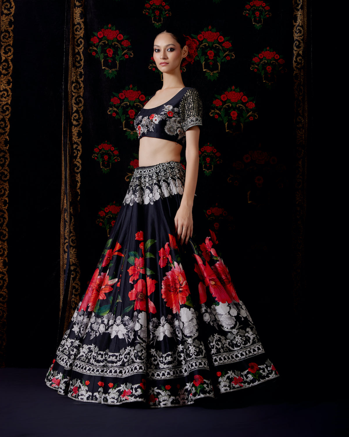 Floral Chanderi Lehenga Set with Organza Dupatta