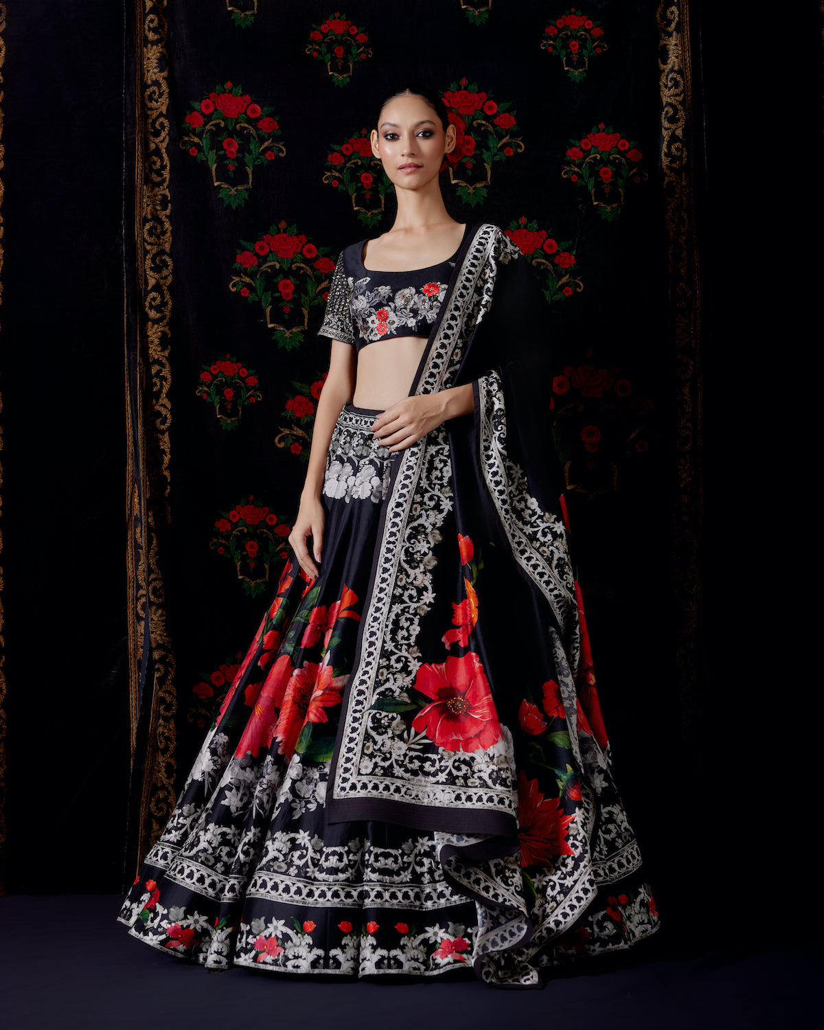 Floral Chanderi Lehenga Set with Organza Dupatta