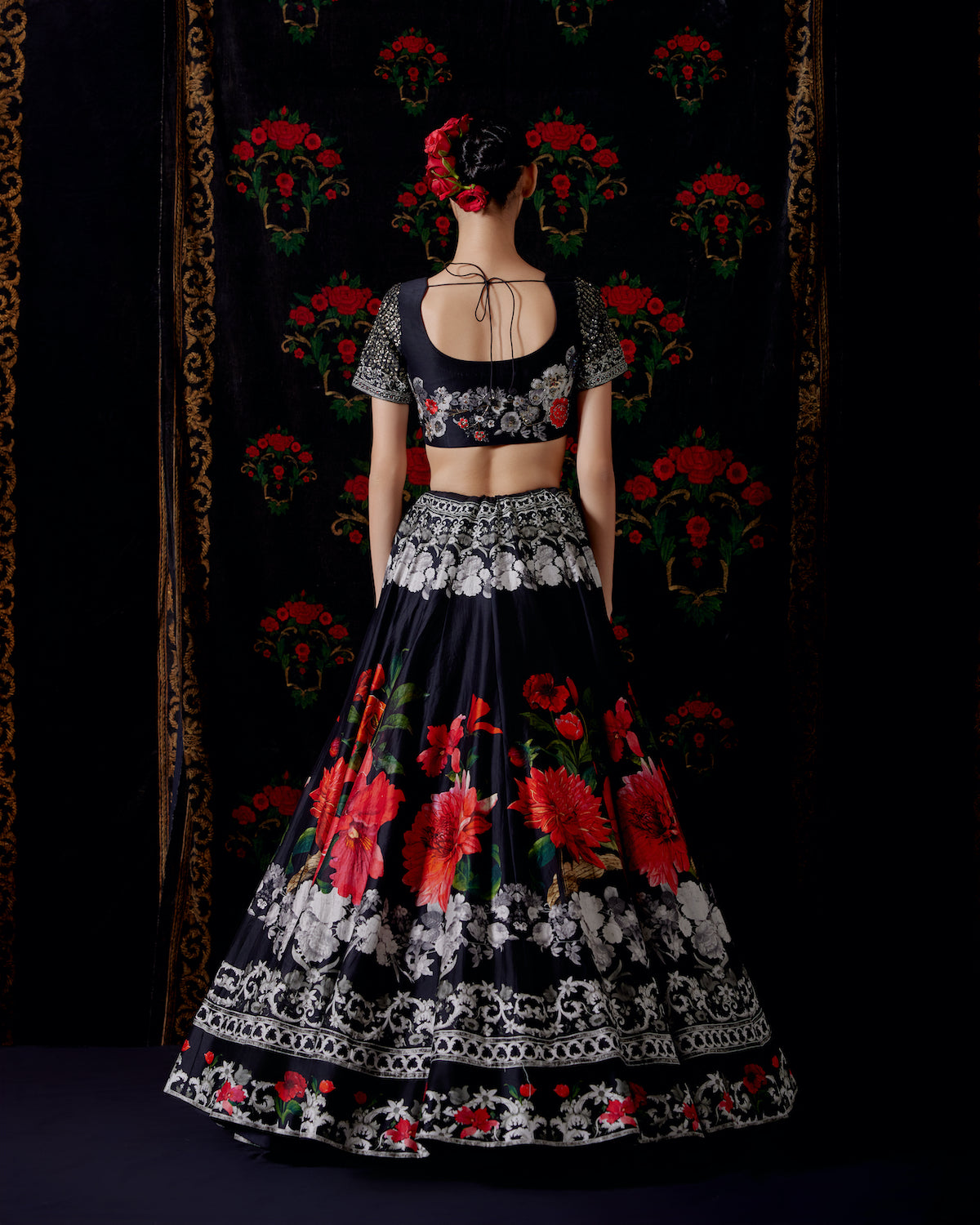Floral Chanderi Lehenga Set with Organza Dupatta