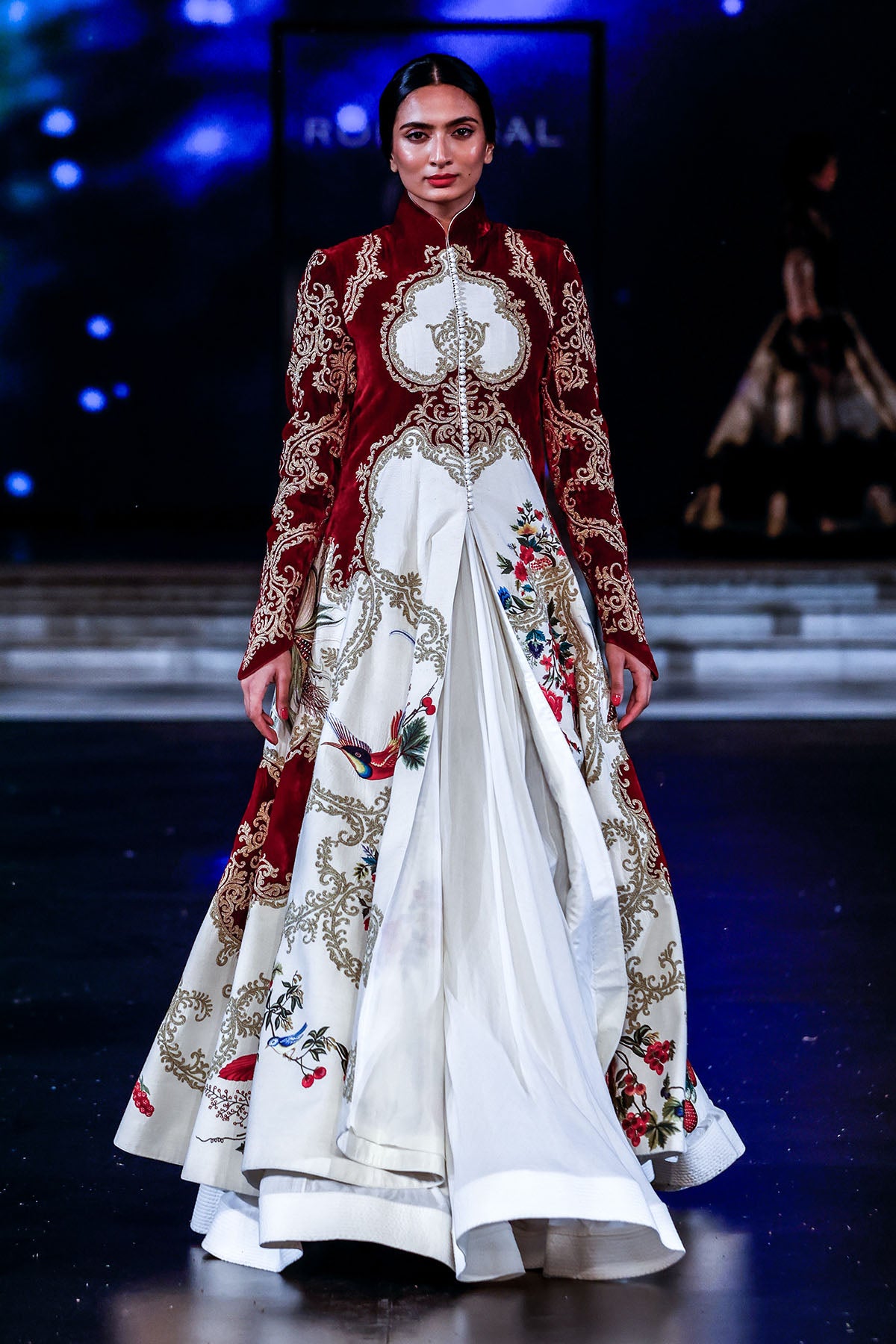 Embroidered Velvet & Matka Silk Longline Jacket
