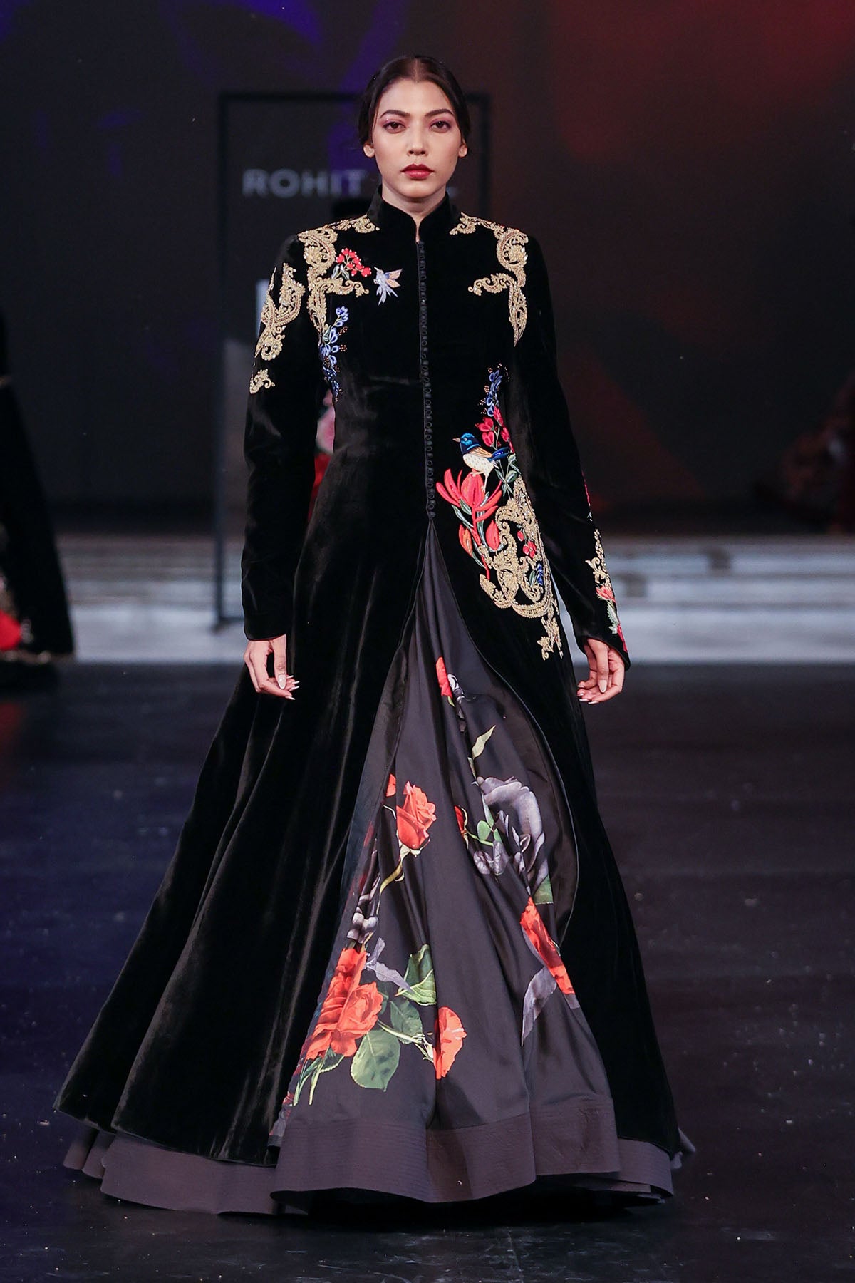 Velvet Long Jacket With Embroidery