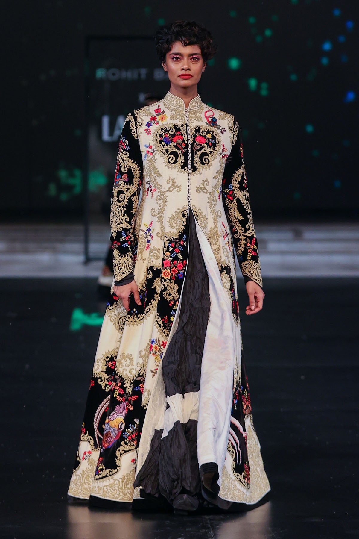 Longline Jacket In Matka Silk & Velvet With Embroidery