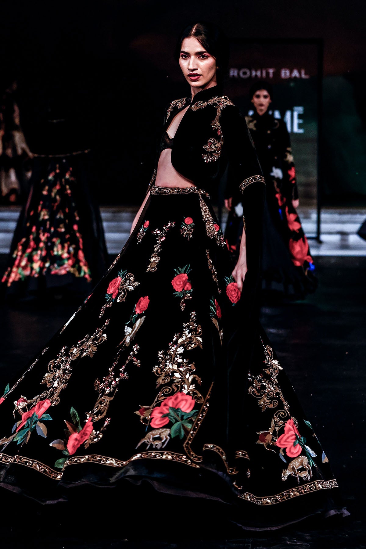 Velvet Elegance Embroidered Short Jacket & Skirt With Bustier