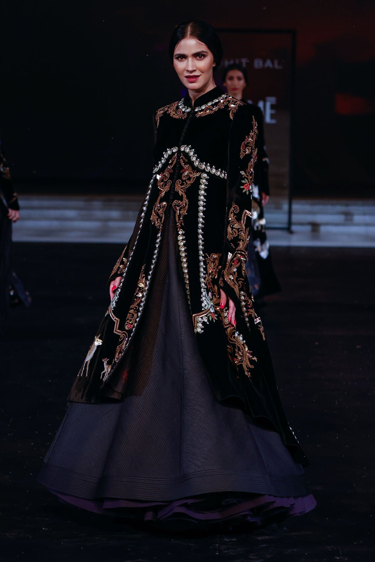 Velvet Long Jacket With Resham Embroidery