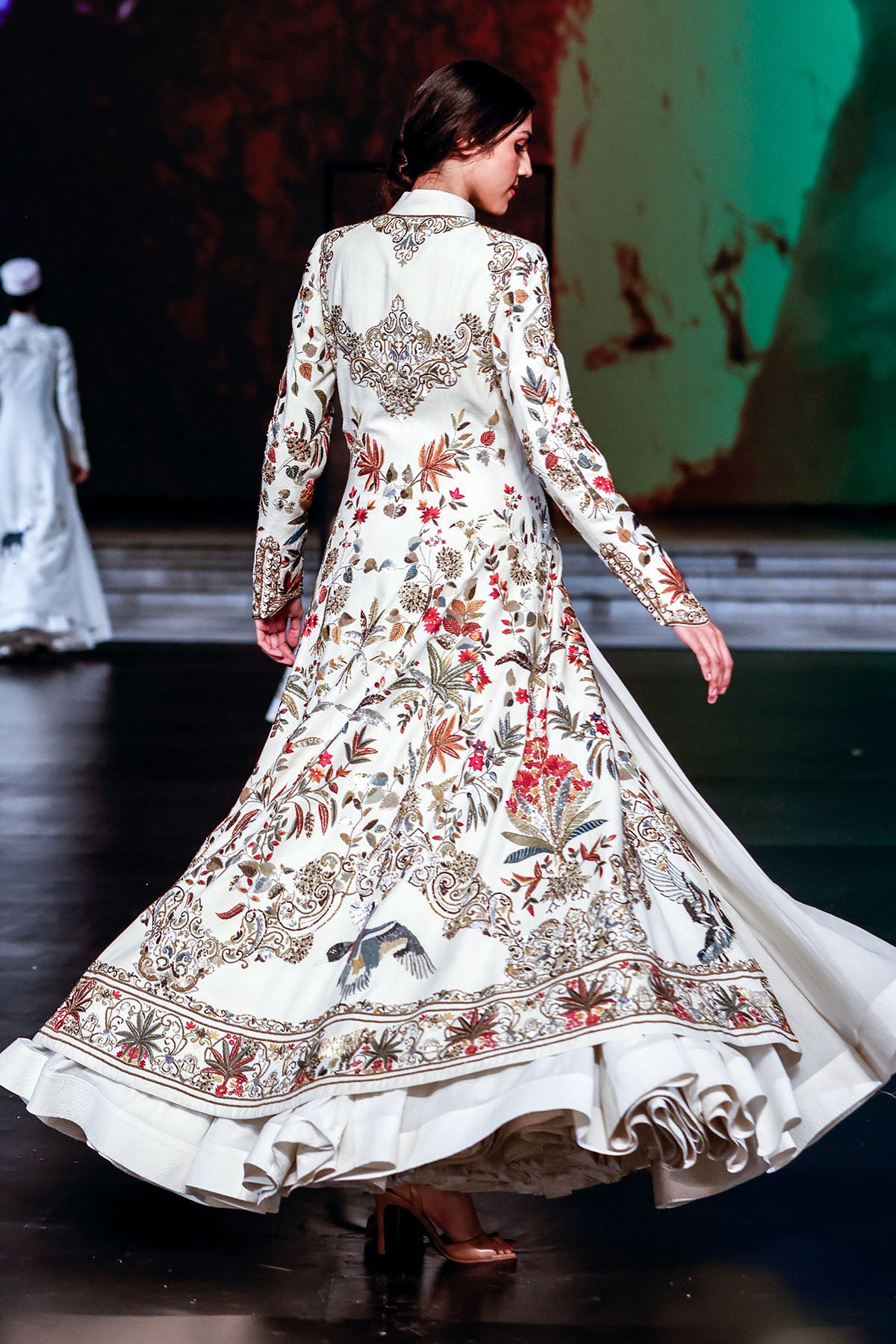 Matka Silk Long Jacket With Floral Embroidered