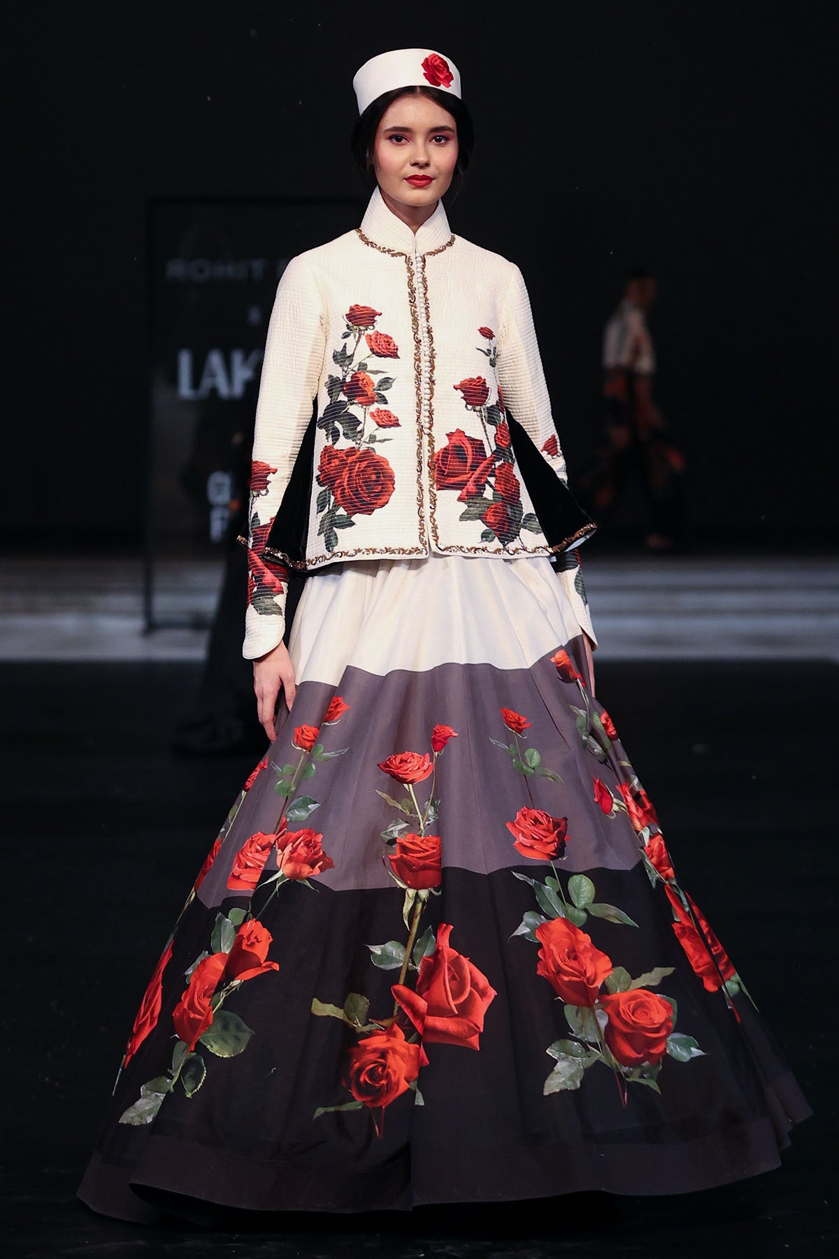 Chanderi Floral Quilted Short Jacket & Color Block Skirt