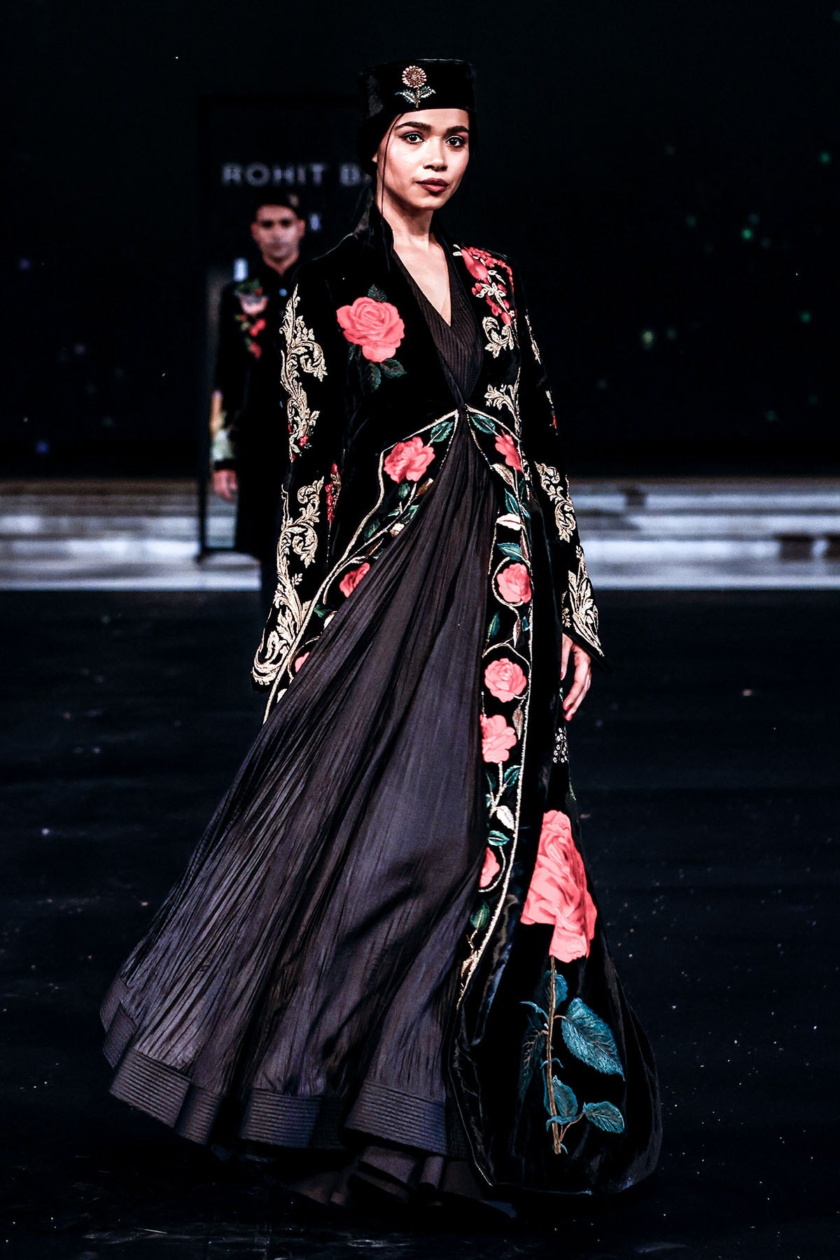 Velvet Silk Long Jacket With Embroidery