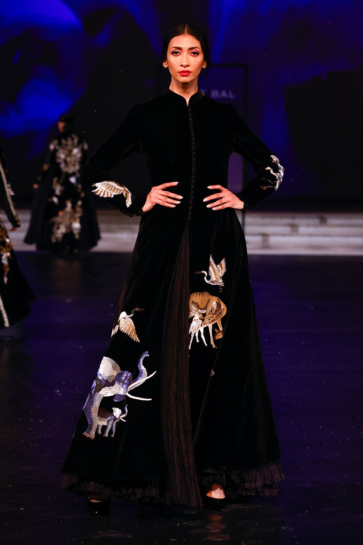 Velvet Long Jacket With Resham Embroidery