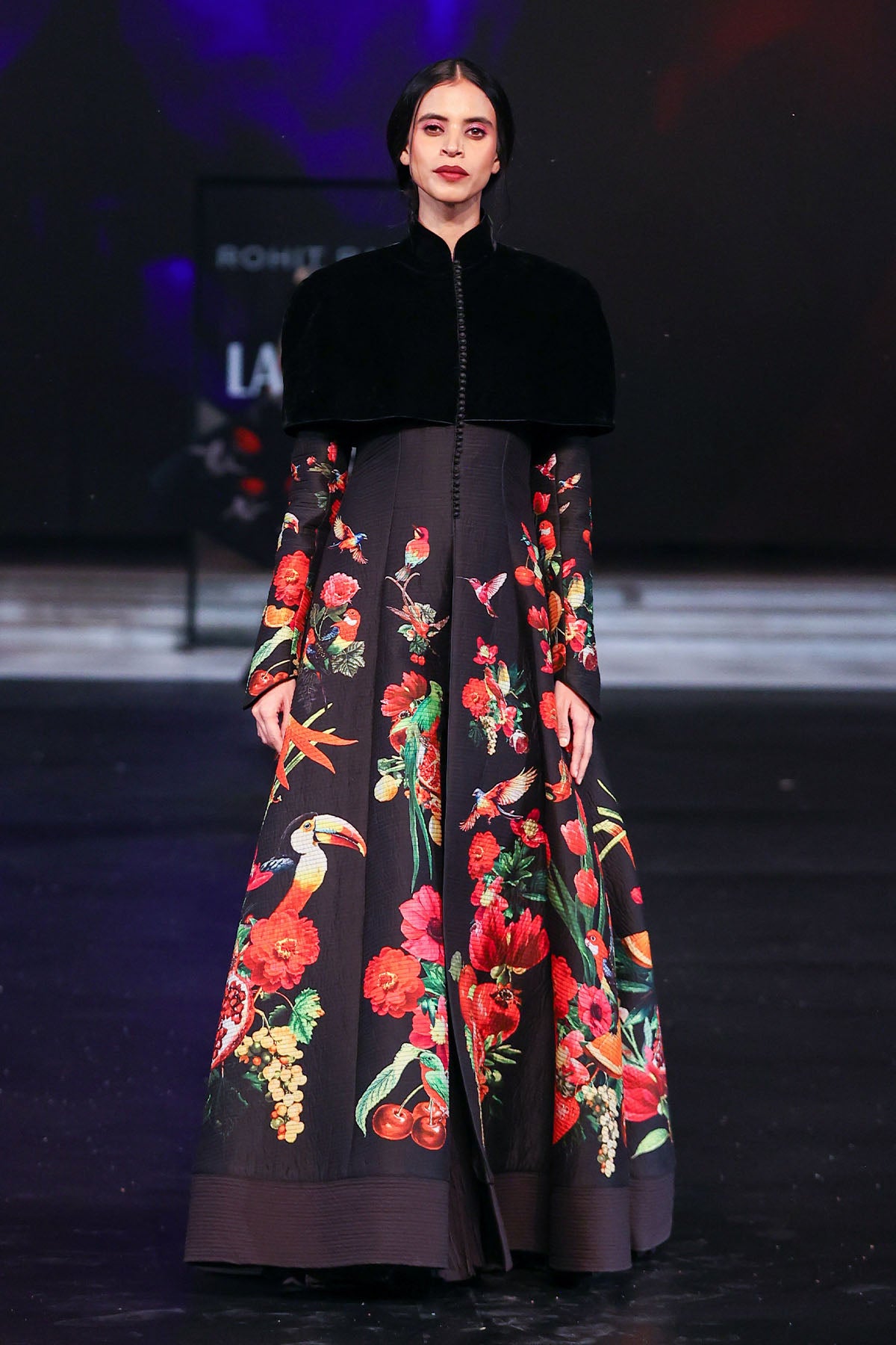 Chanderi Long Jacket with Floral Print Quilted