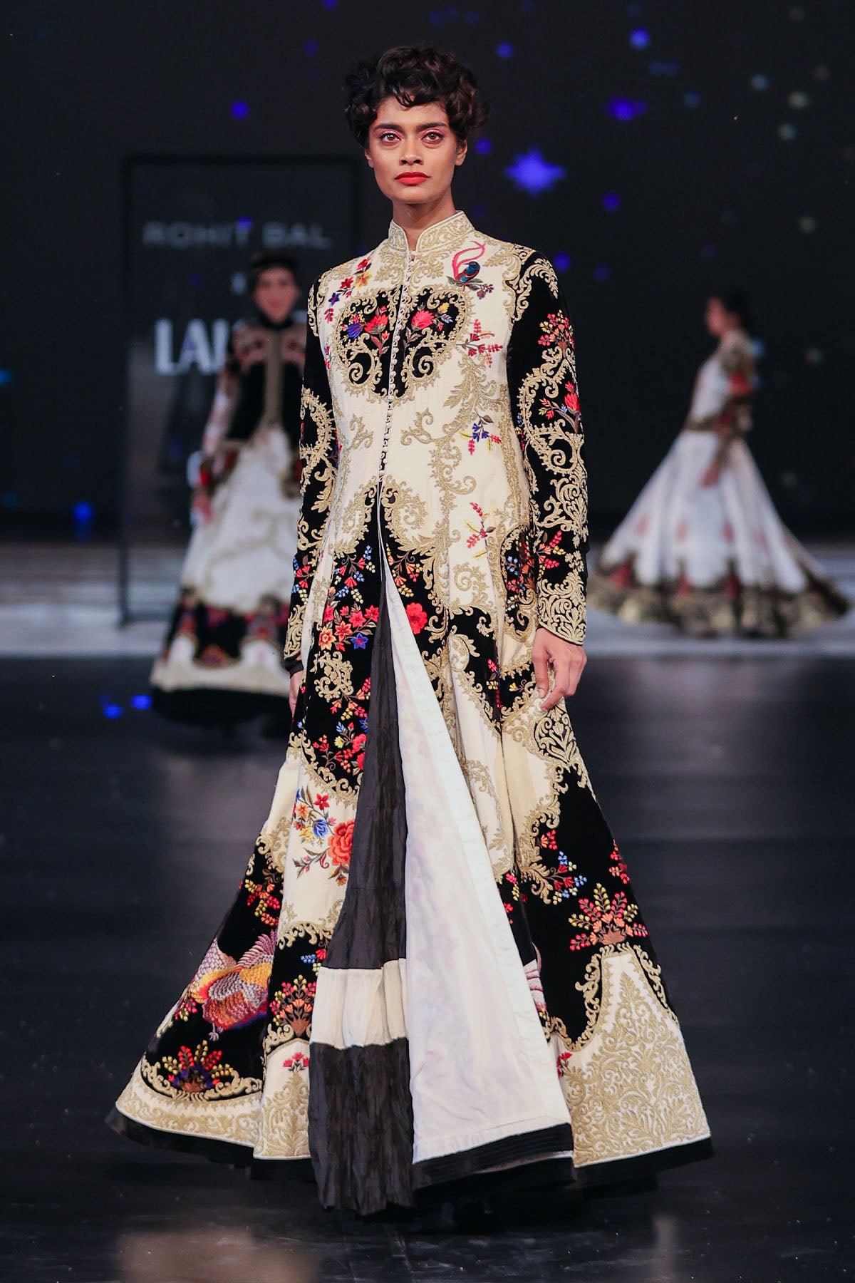 Longline Jacket In Matka Silk & Velvet With Embroidery