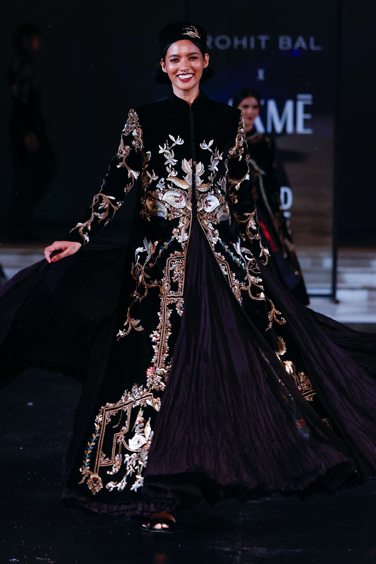 Velvet Long Jacket With Resham Embroidery