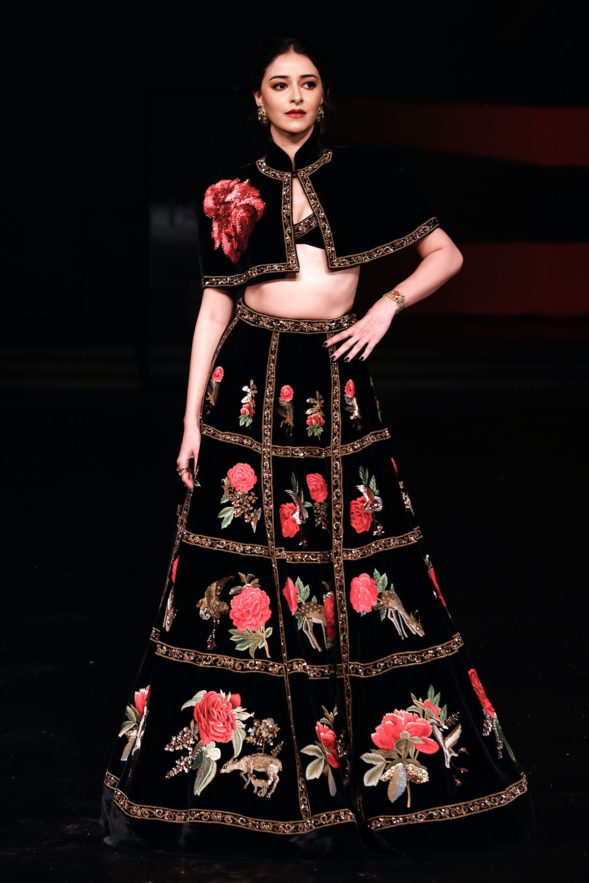 Ananya Panday in Rohit Bal Velvet Lehenga & Cape Set