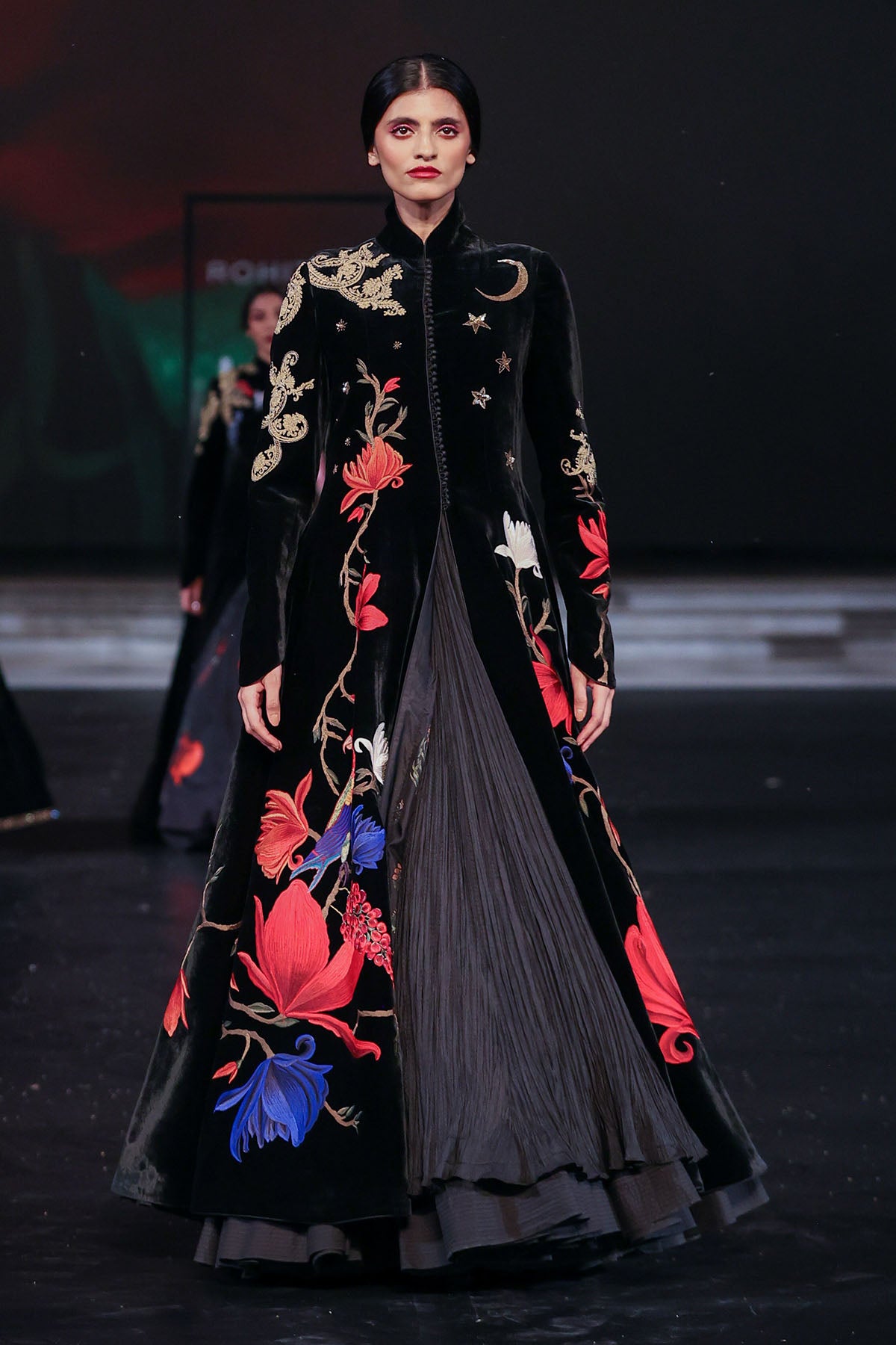 Velvet Long Jacket With Embroidery