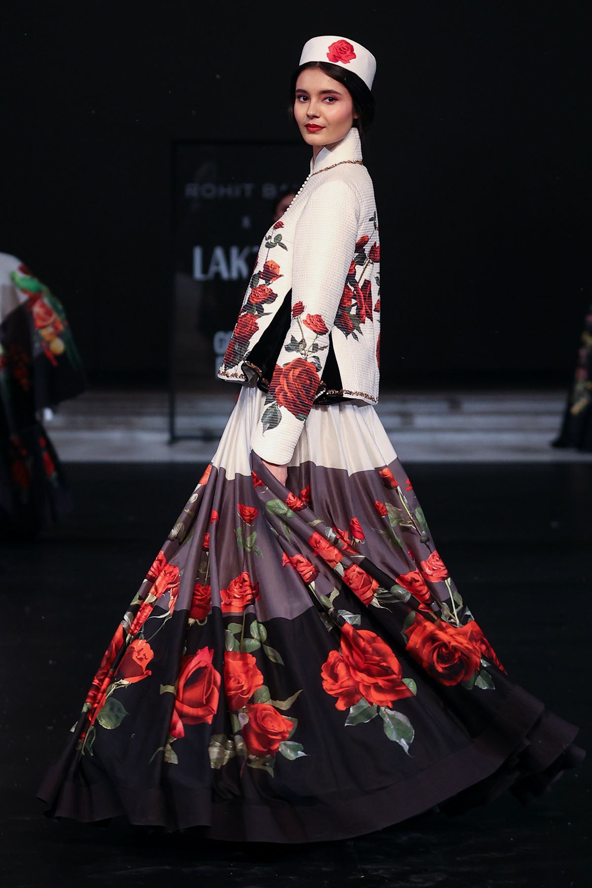 Chanderi Floral Quilted Short Jacket & Color Block Skirt