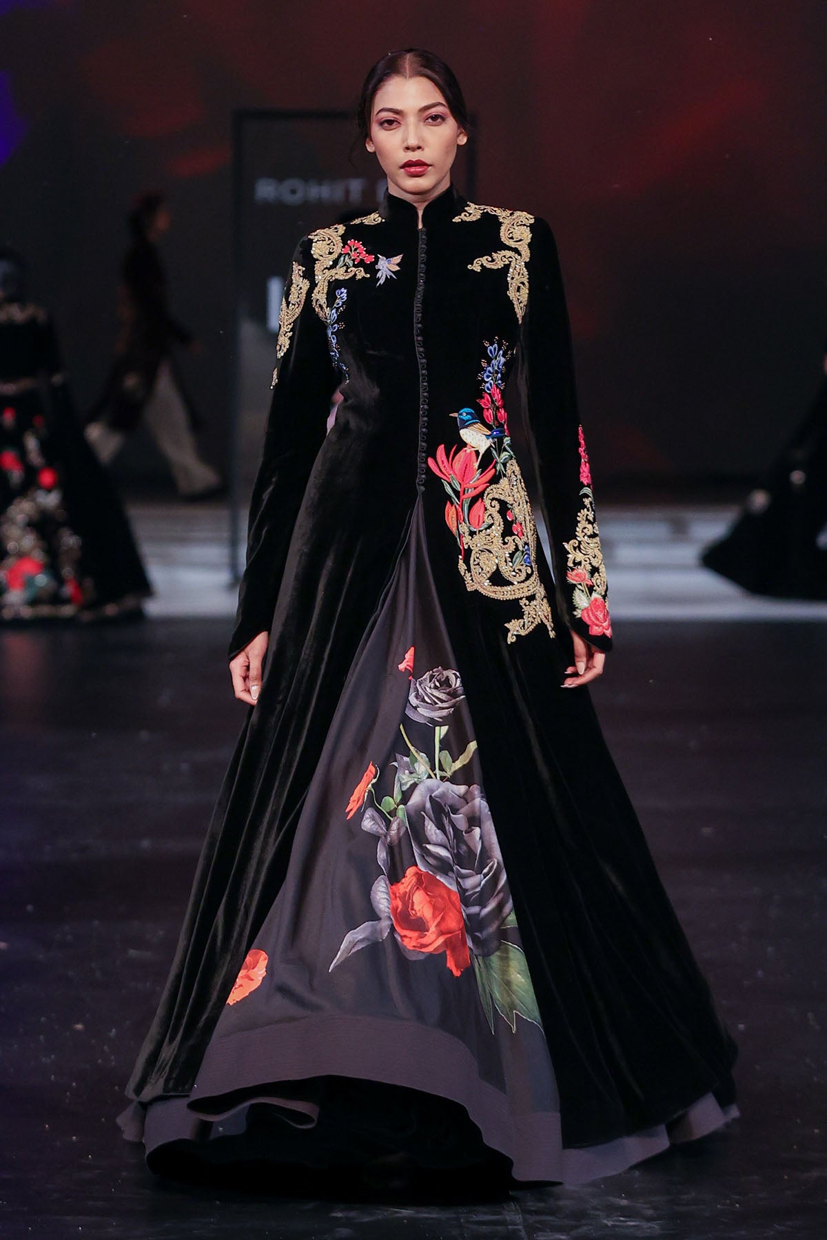 Velvet Long Jacket With Embroidery
